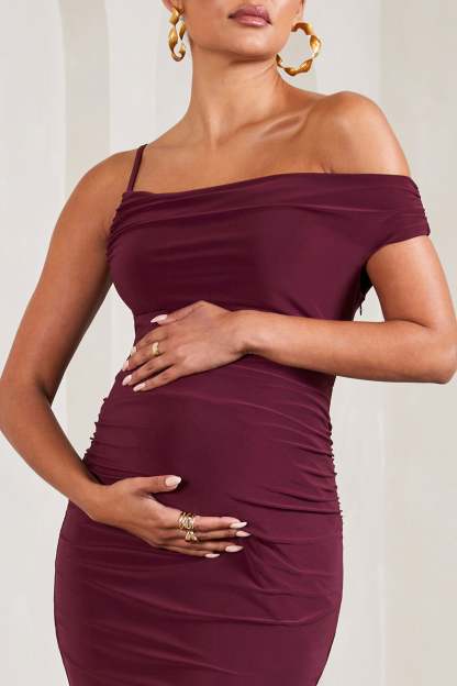 My Wish Burgundy Strappy Asymmetric Maternity Maxi Dress-Babyboo Dress Store. All Rights Reserved.