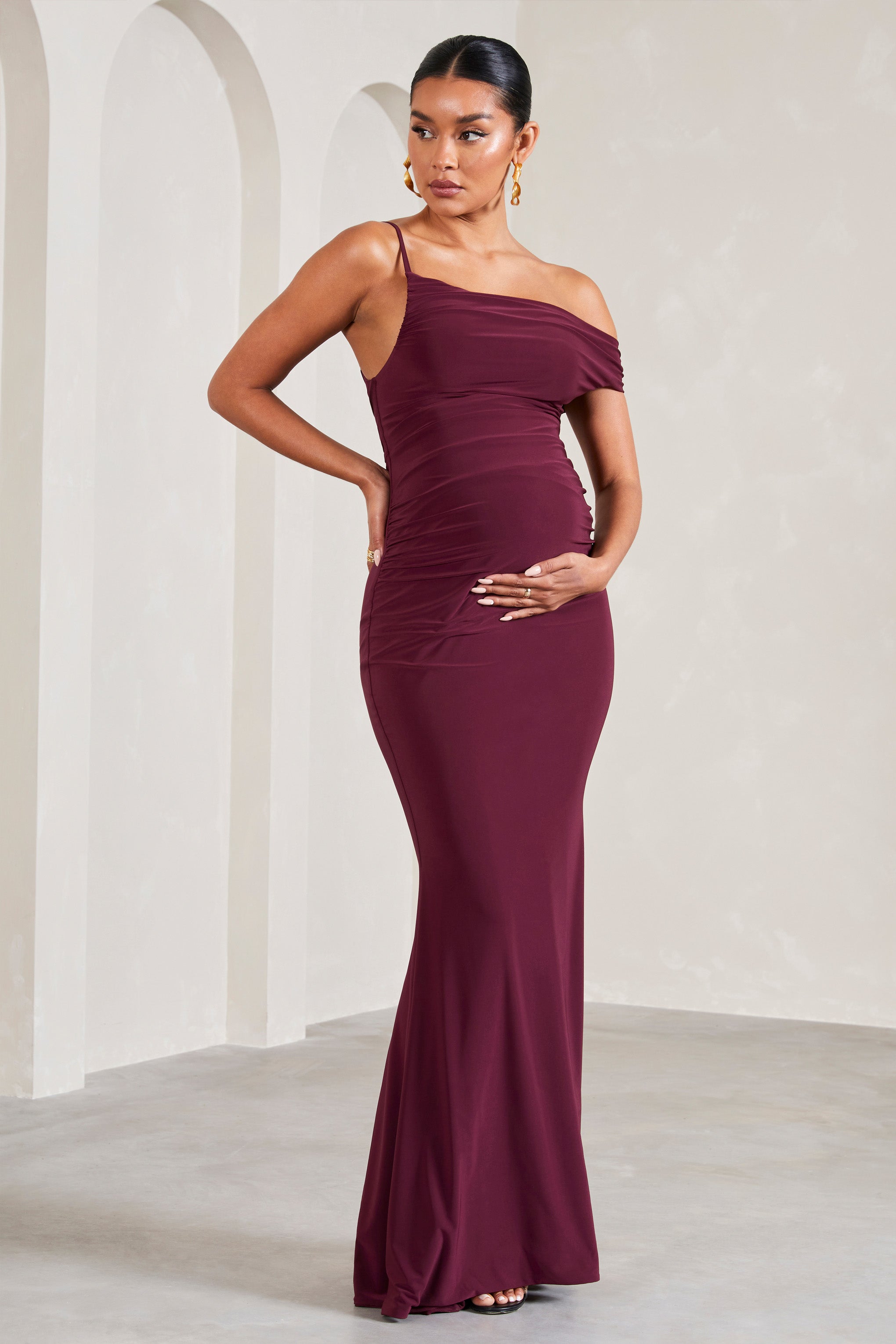 My Wish Burgundy Strappy Asymmetric Maternity Maxi Dress-Babyboo Dress Store. All Rights Reserved.