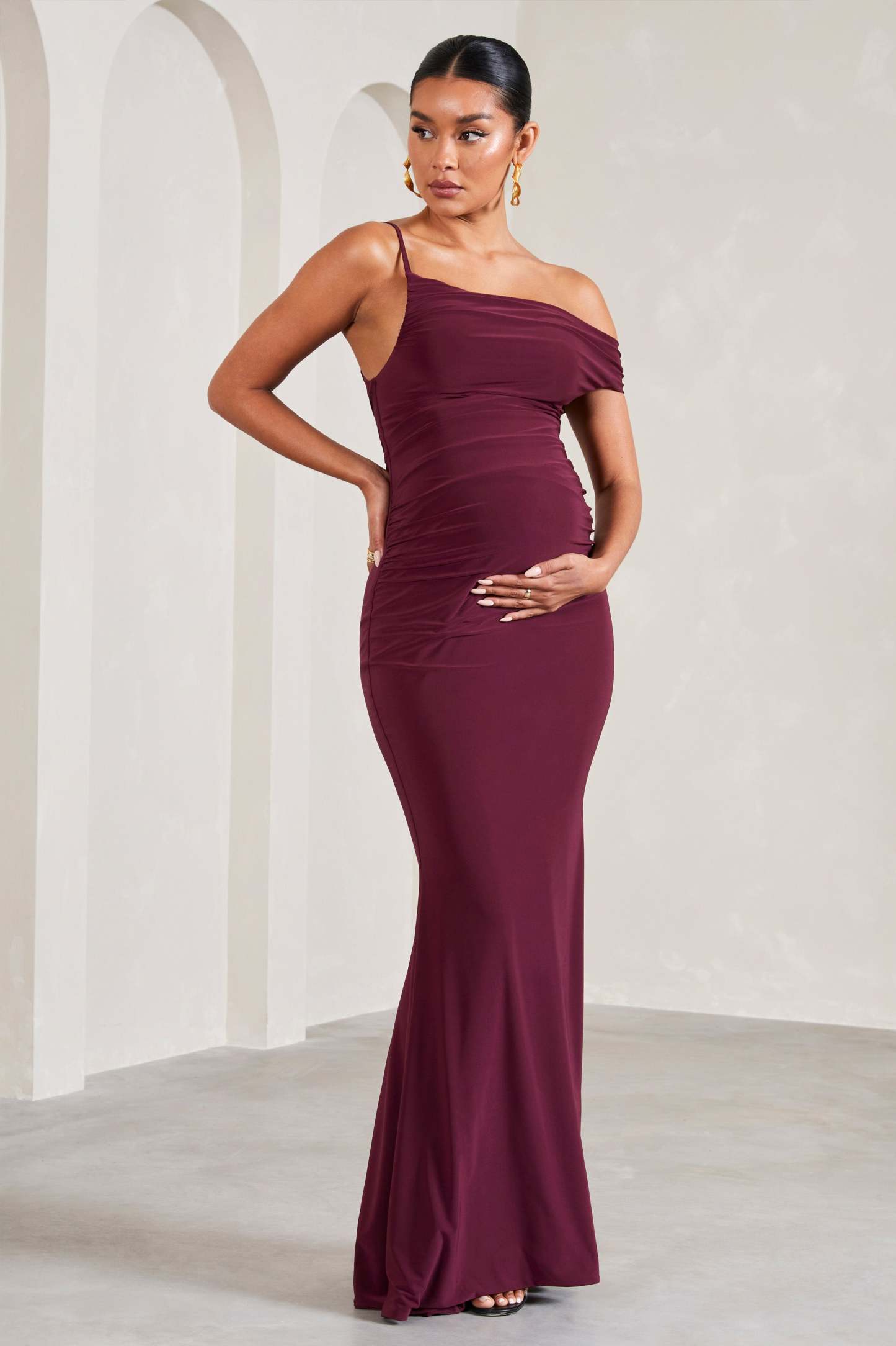 My Wish Burgundy Strappy Asymmetric Maternity Maxi Dress-Babyboo Dress Store. All Rights Reserved.