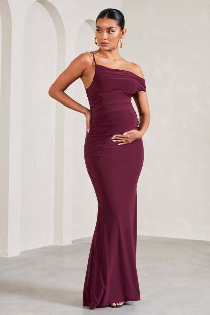My Wish Burgundy Strappy Asymmetric Maternity Maxi Dress-Babyboo Dress Store. All Rights Reserved.