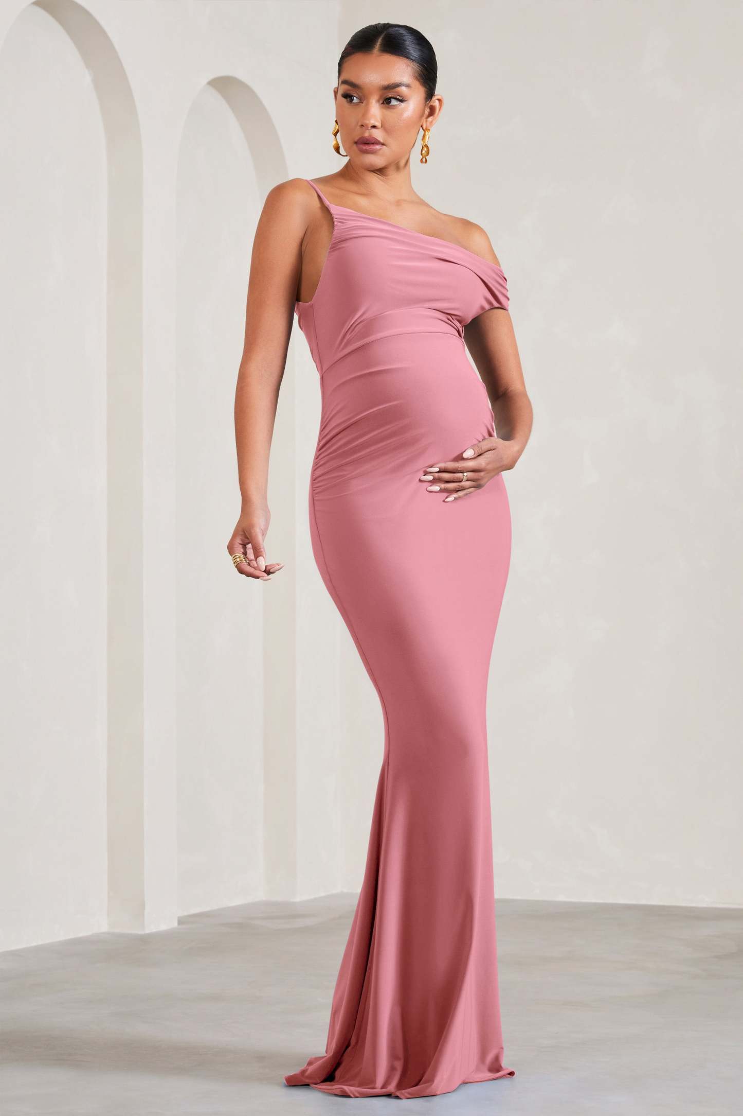 My Wish Blush Pink Strappy Asymmetric Maternity Maxi Dress-Babyboo Dress Store. All Rights Reserved.