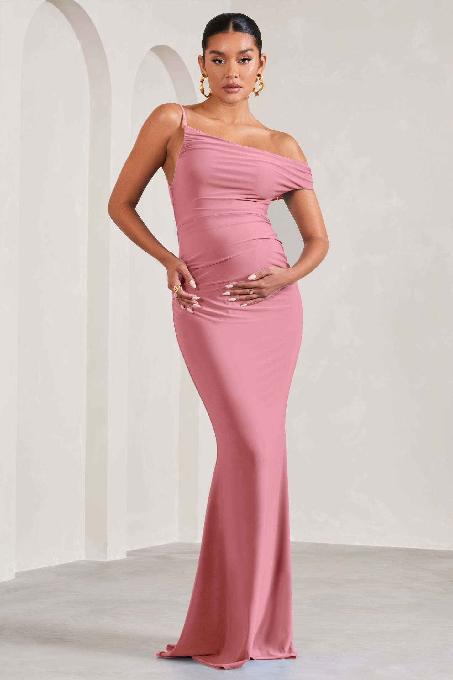 My Wish Blush Pink Strappy Asymmetric Maternity Maxi Dress-Babyboo Dress Store. All Rights Reserved.