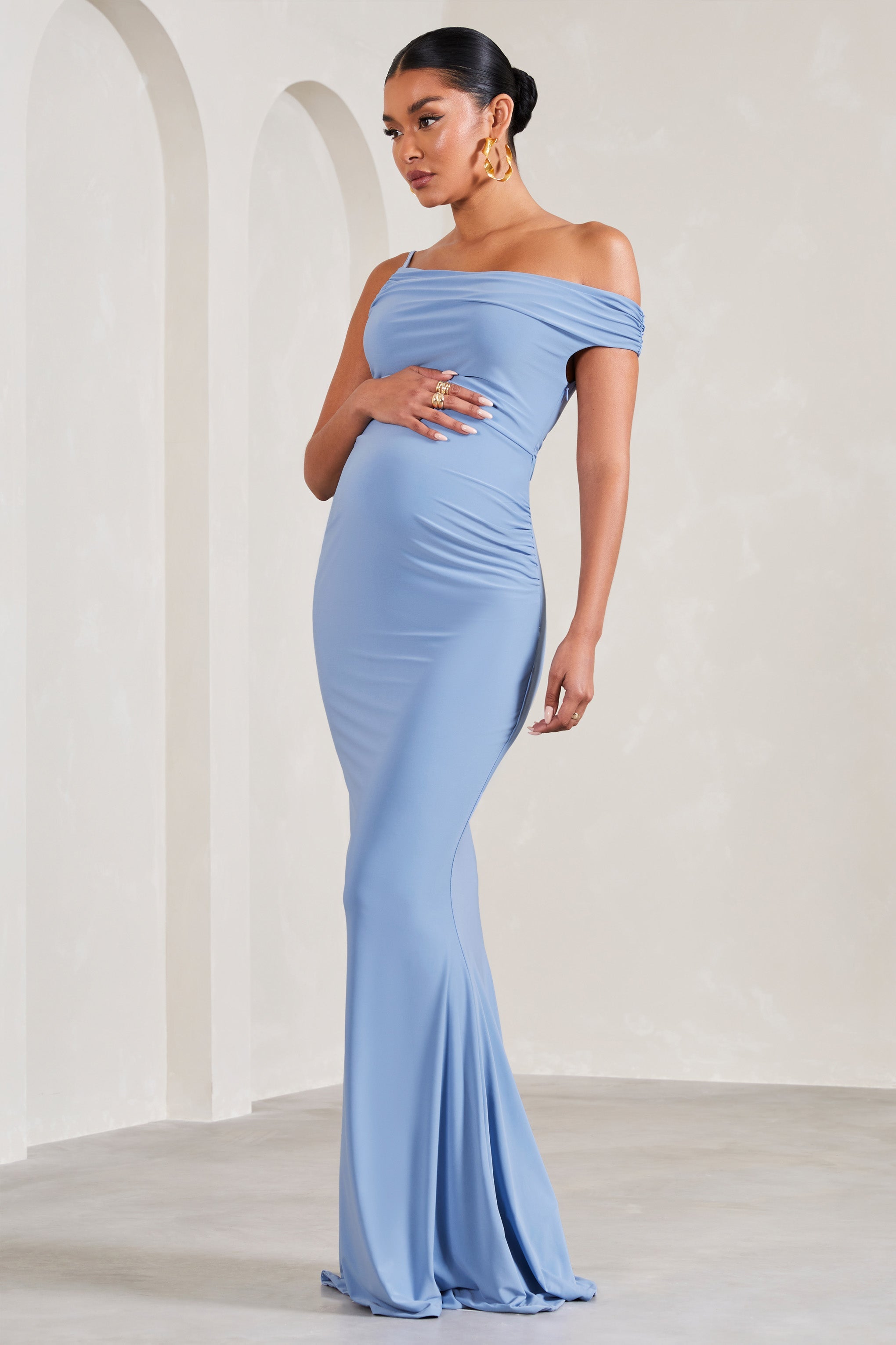 My Wish Cornflower Blue Strappy Asymmetric Maternity Maxi Dress-Babyboo Dress Store. All Rights Reserved.