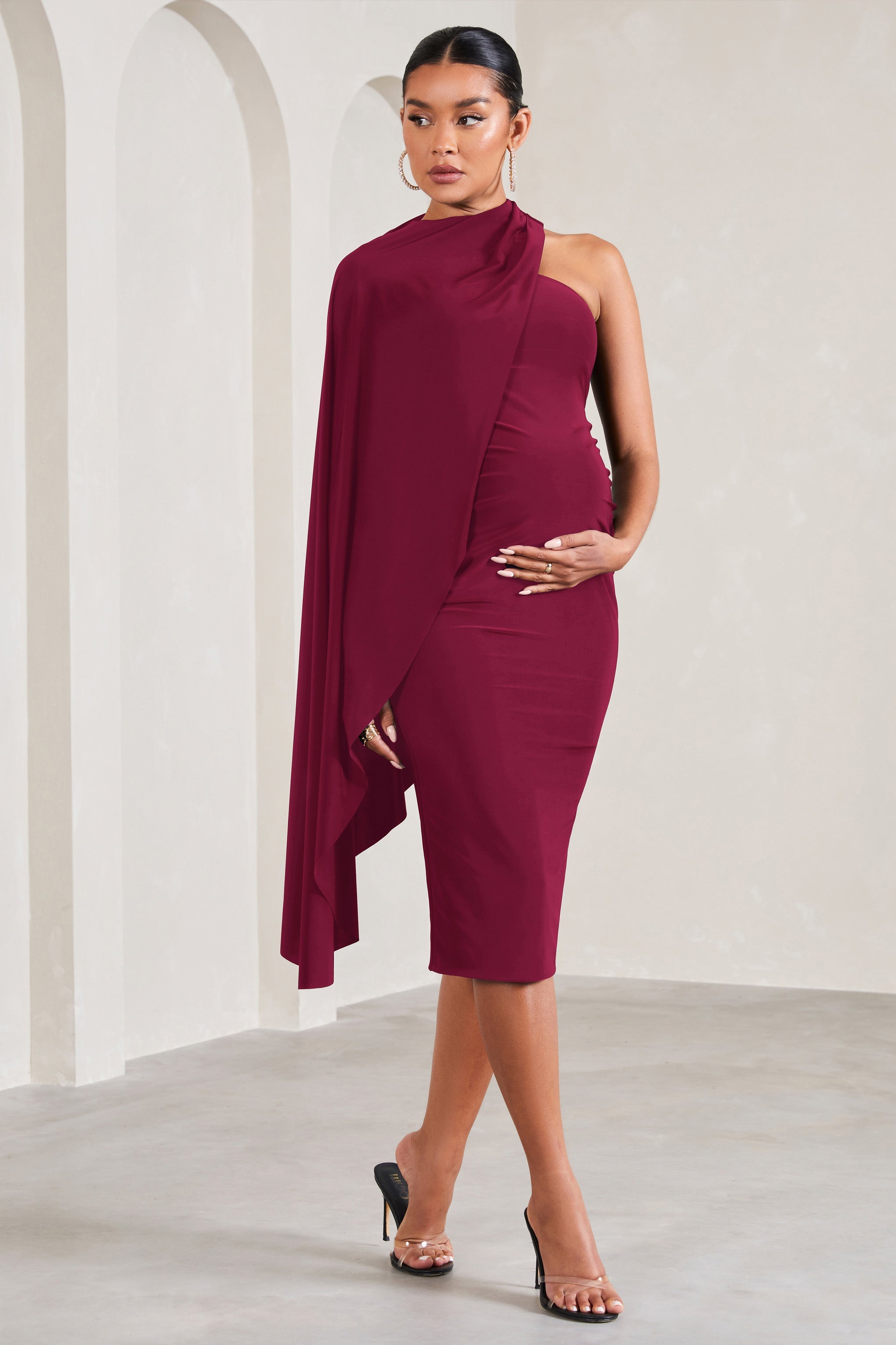 New Chapter Berry Asymmetric Maternity Midi Dress With Cape-Babyboo Dress Store. All Rights Reserved.
