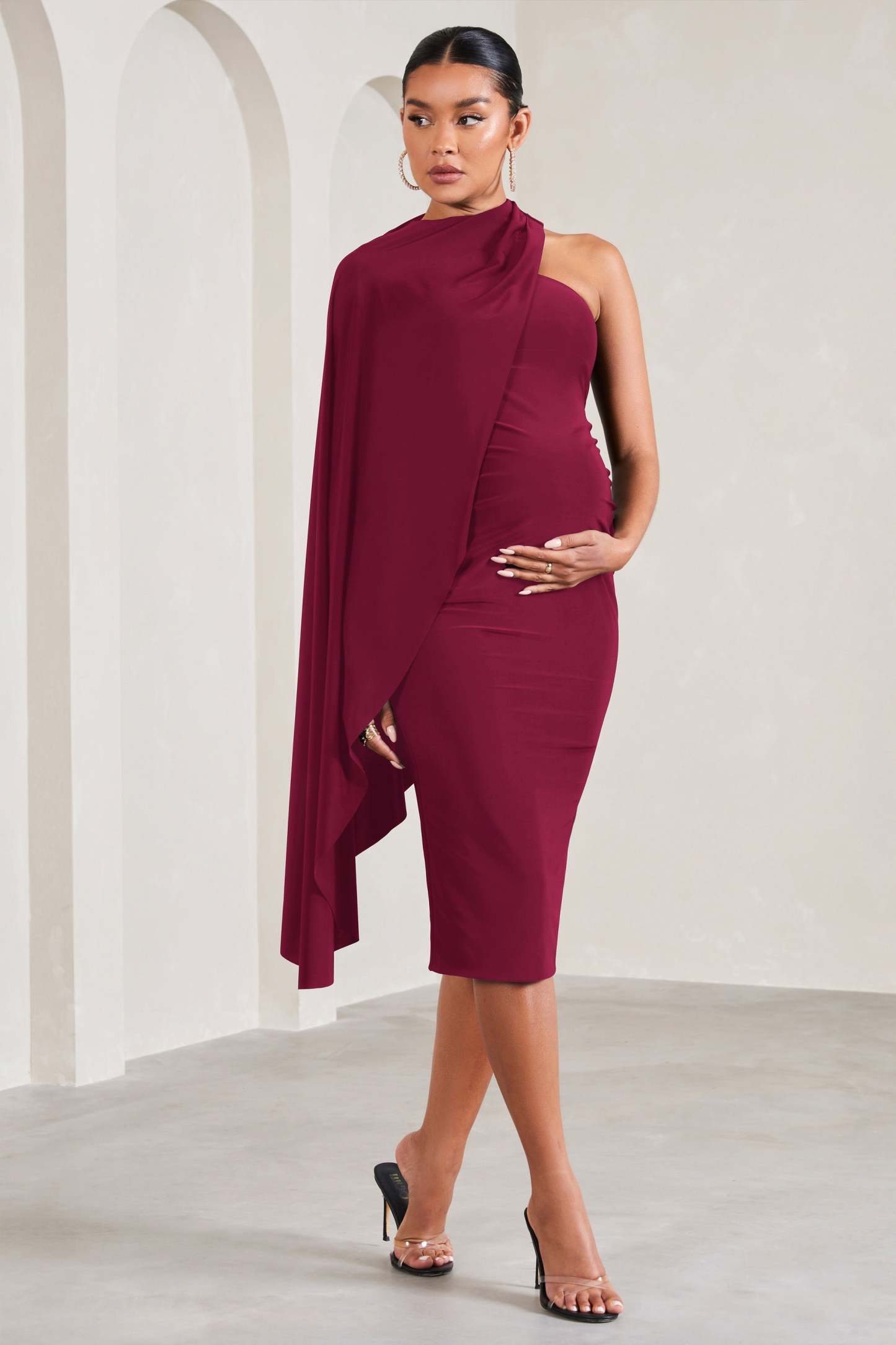New Chapter Berry Asymmetric Maternity Midi Dress With Cape-Babyboo Dress Store. All Rights Reserved.