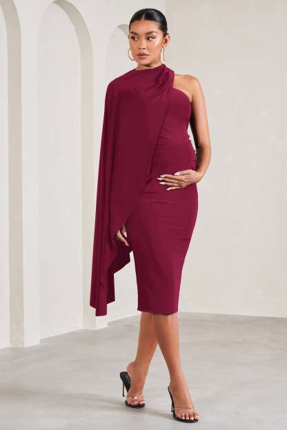 New Chapter Berry Asymmetric Maternity Midi Dress With Cape-Babyboo Dress Store. All Rights Reserved.