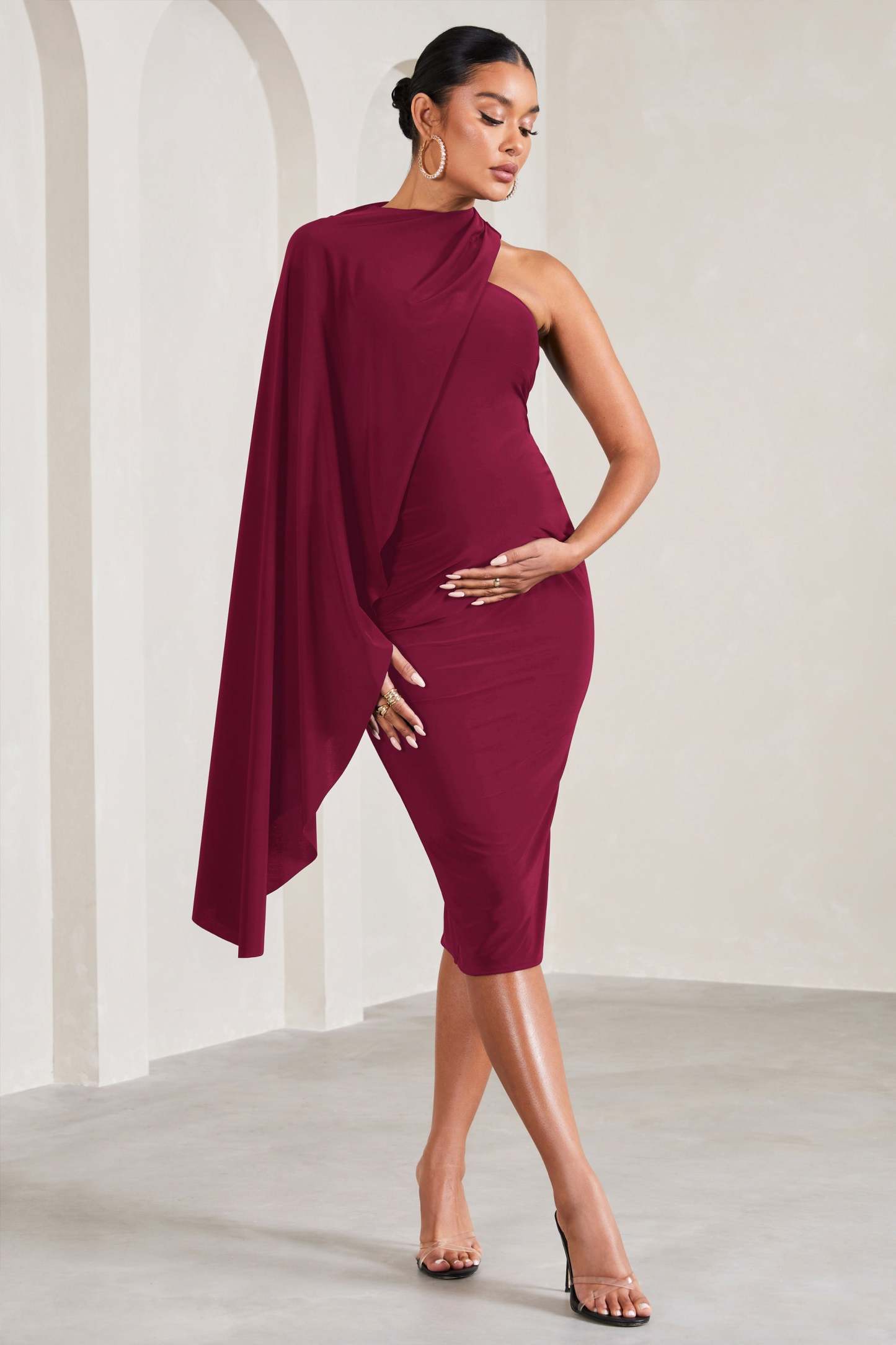 New Chapter Berry Asymmetric Maternity Midi Dress With Cape-Babyboo Dress Store. All Rights Reserved.