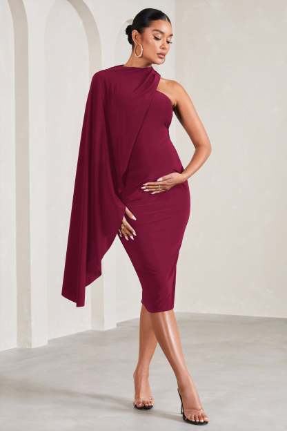 New Chapter Berry Asymmetric Maternity Midi Dress With Cape-Babyboo Dress Store. All Rights Reserved.