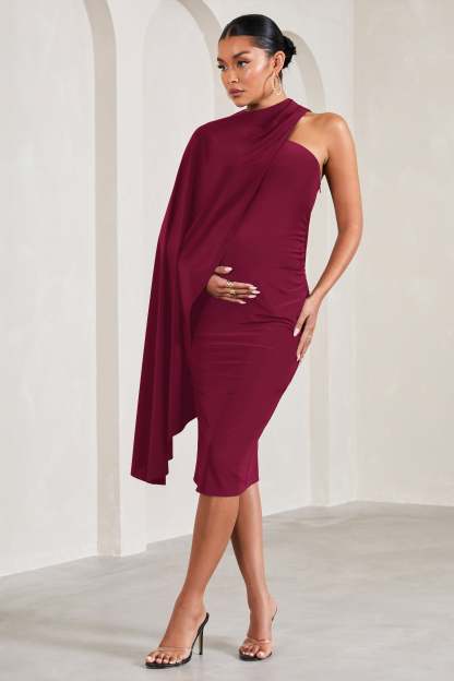 New Chapter Berry Asymmetric Maternity Midi Dress With Cape-Babyboo Dress Store. All Rights Reserved.