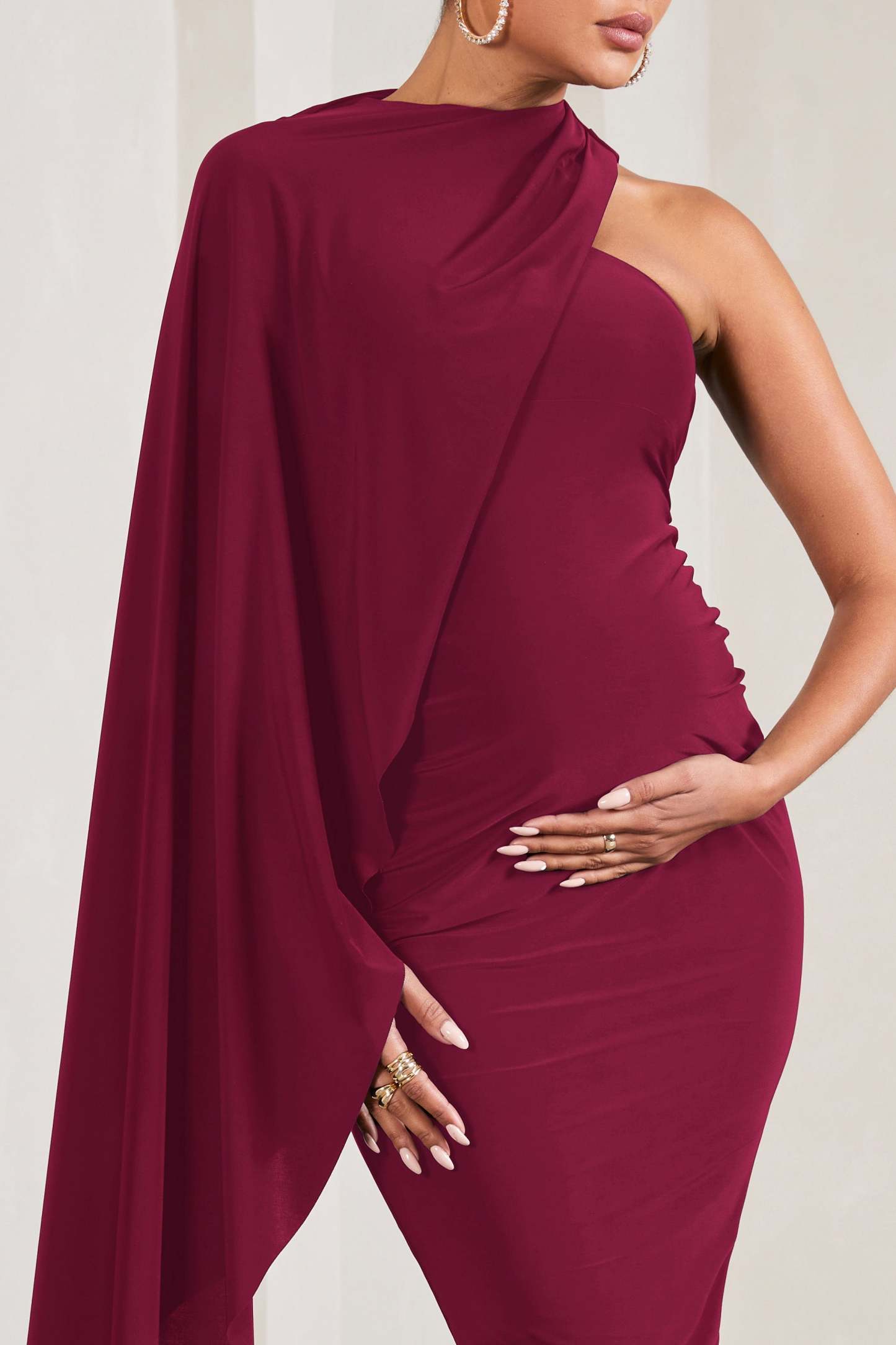 New Chapter Berry Asymmetric Maternity Midi Dress With Cape-Babyboo Dress Store. All Rights Reserved.