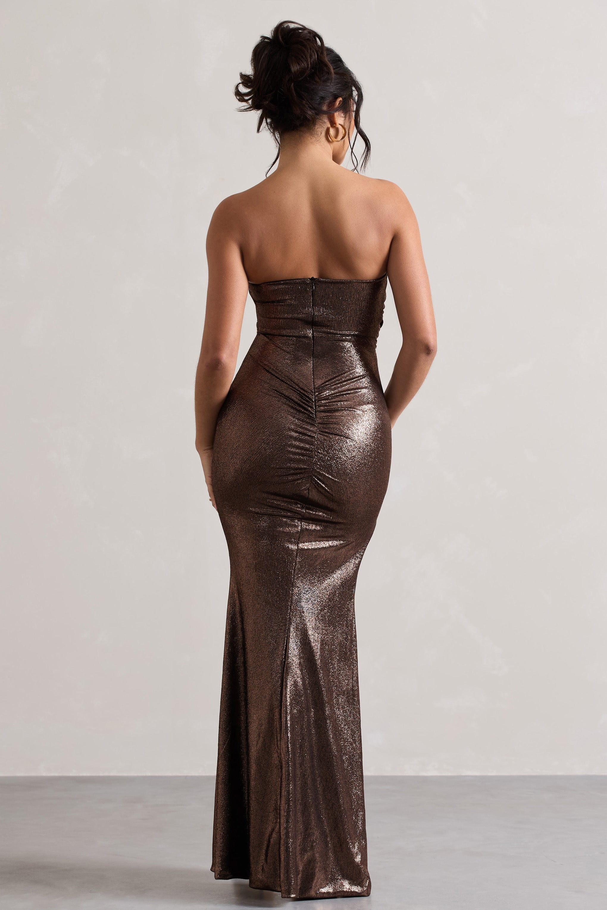 Nomad Bronze Metallic Strapless Cut-Out Split Maxi Dress-Babyboo Dress Store. All Rights Reserved.