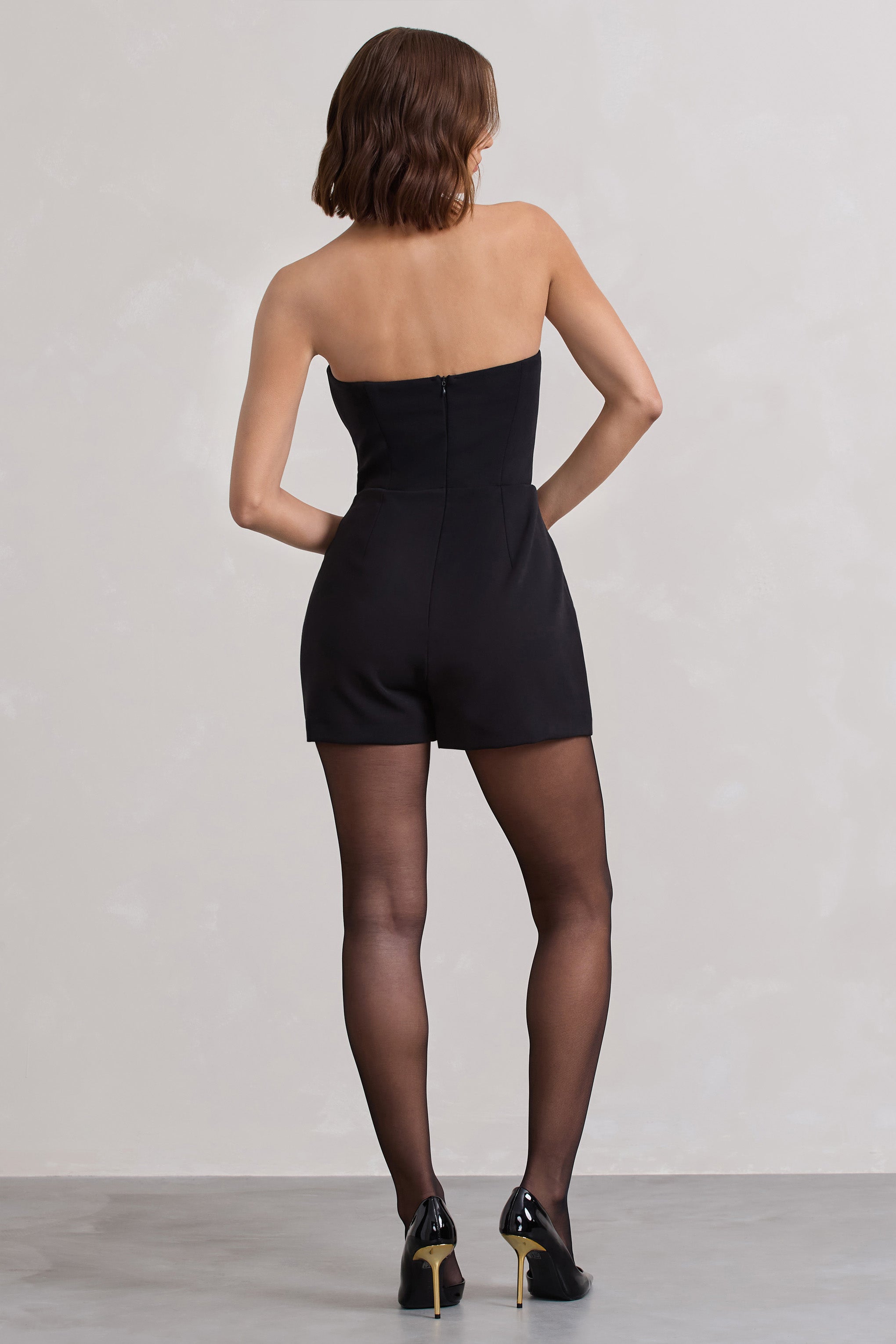 Brooklyn Black Tailored Strapless Playsuit-Babyboo Dress Store. All Rights Reserved.