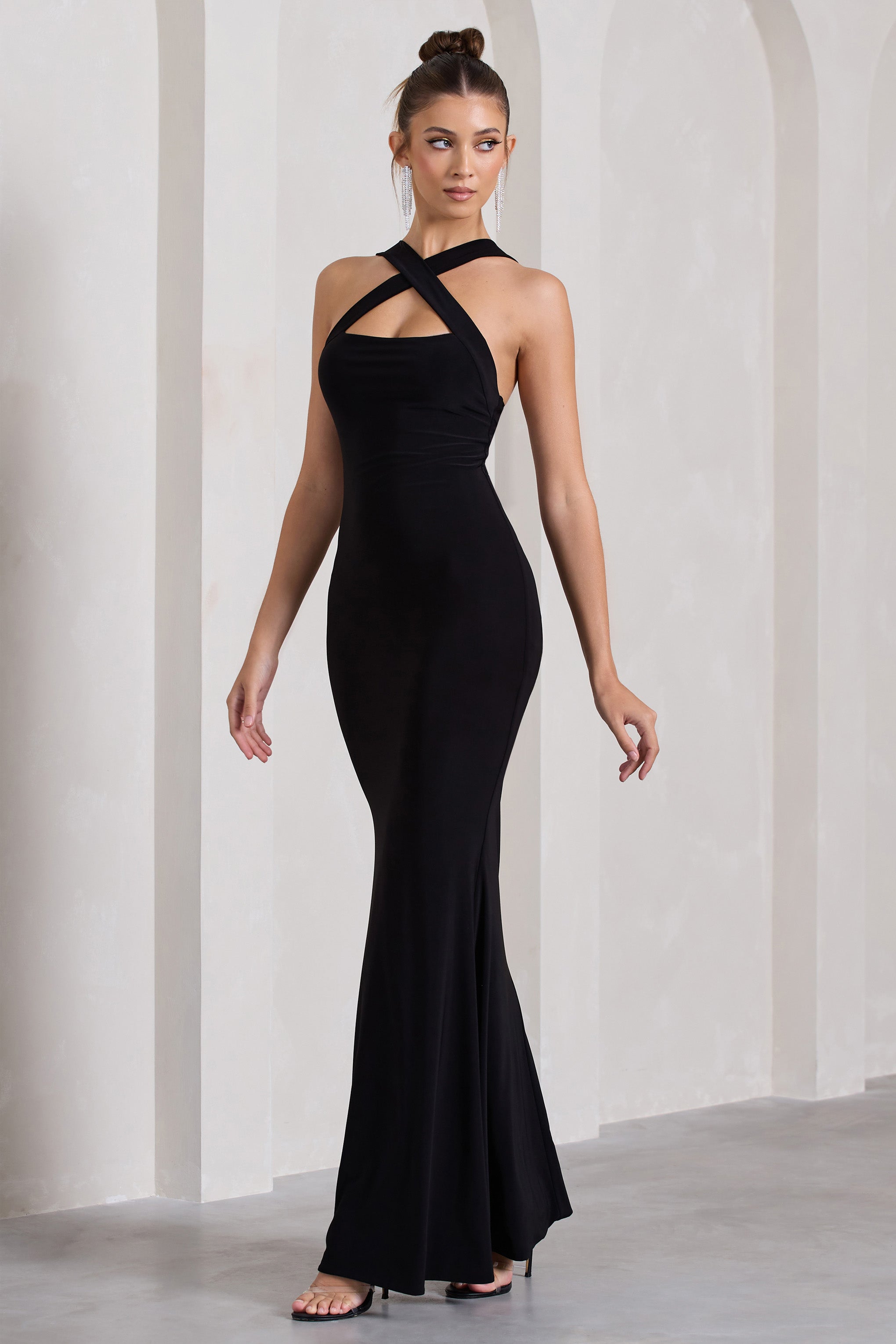 Cross My Heart Black Sleeveless Cross-Neck Maxi Dress-Babyboo Dress Store. All Rights Reserved.
