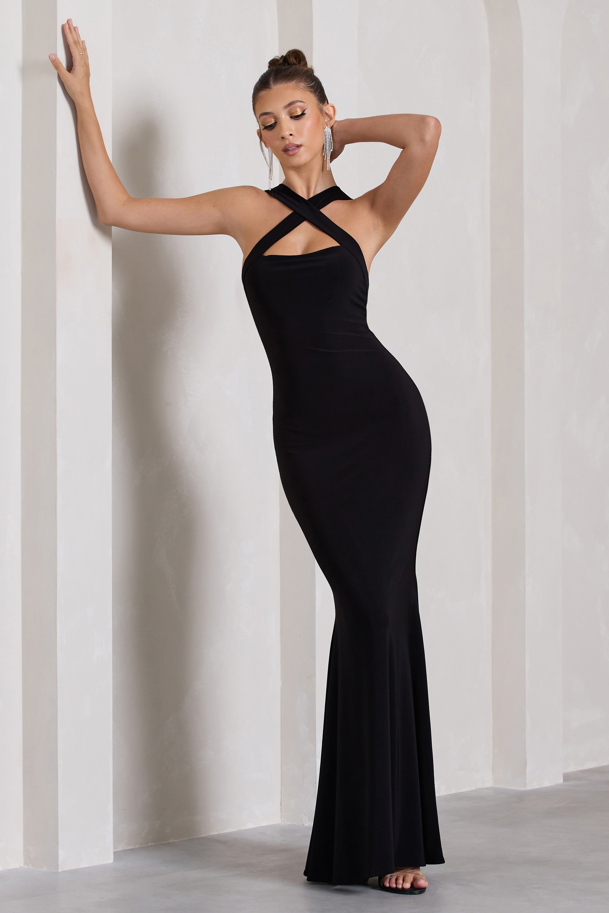 Cross My Heart Black Sleeveless Cross-Neck Maxi Dress-Babyboo Dress Store. All Rights Reserved.