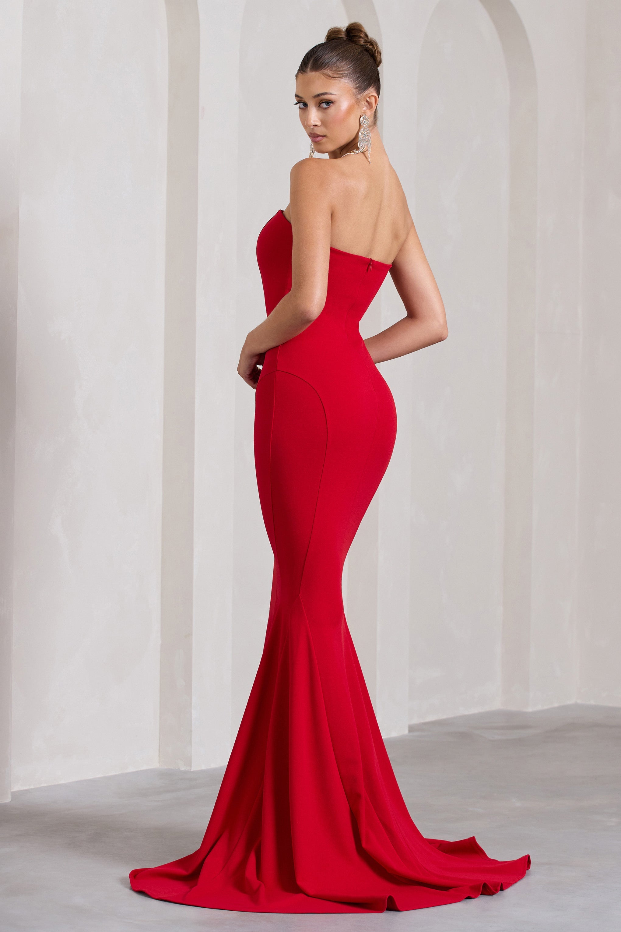 Impress Me Red Strapless Bandeau Fishtail Maxi Dress
