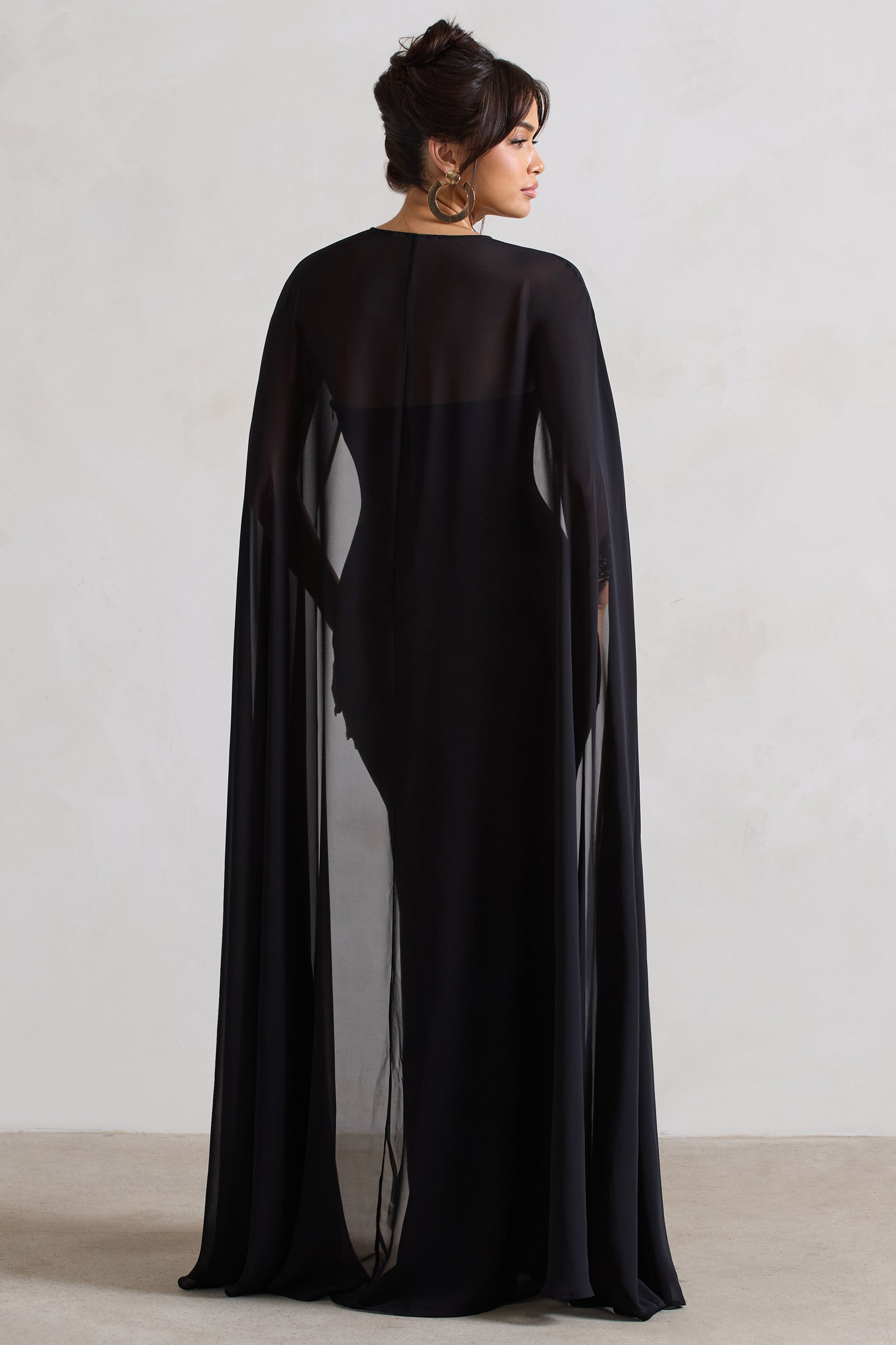 Mythical Black Chiffon Floor-Length Cape-Babyboo Dress Store. All Rights Reserved.