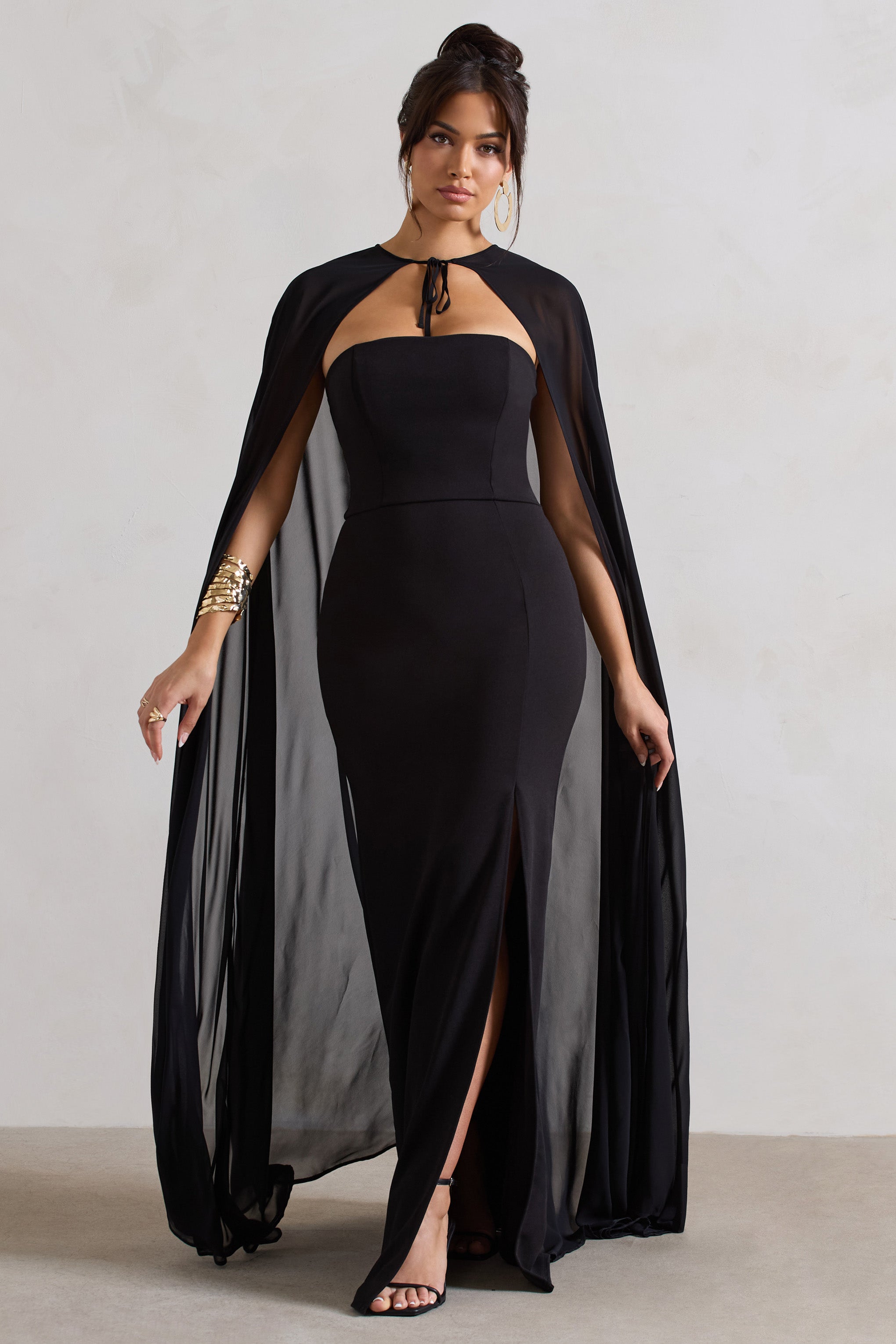 Mythical Black Chiffon Floor-Length Cape-Babyboo Dress Store. All Rights Reserved.