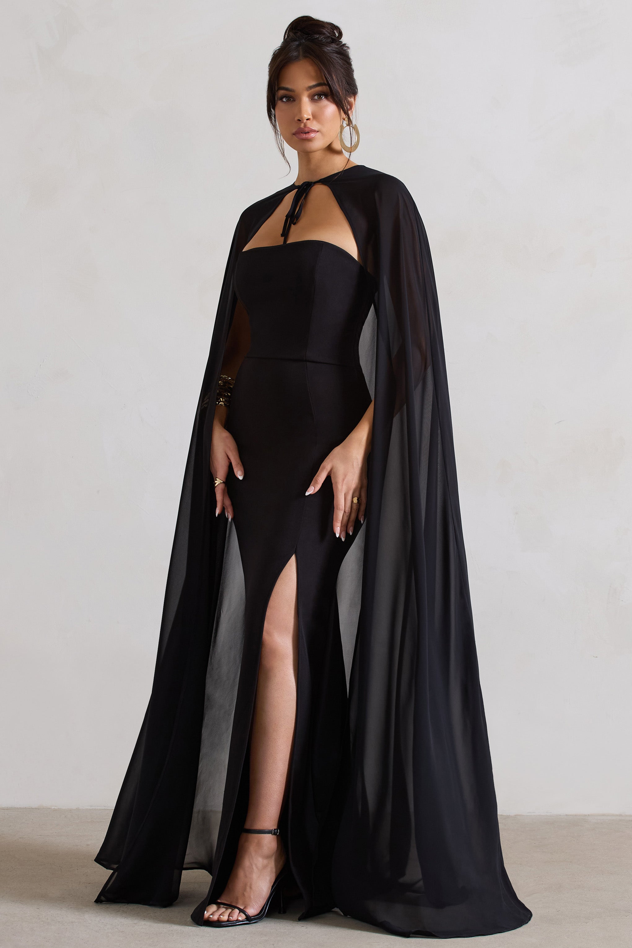 Mythical Black Chiffon Floor-Length Cape-Babyboo Dress Store. All Rights Reserved.