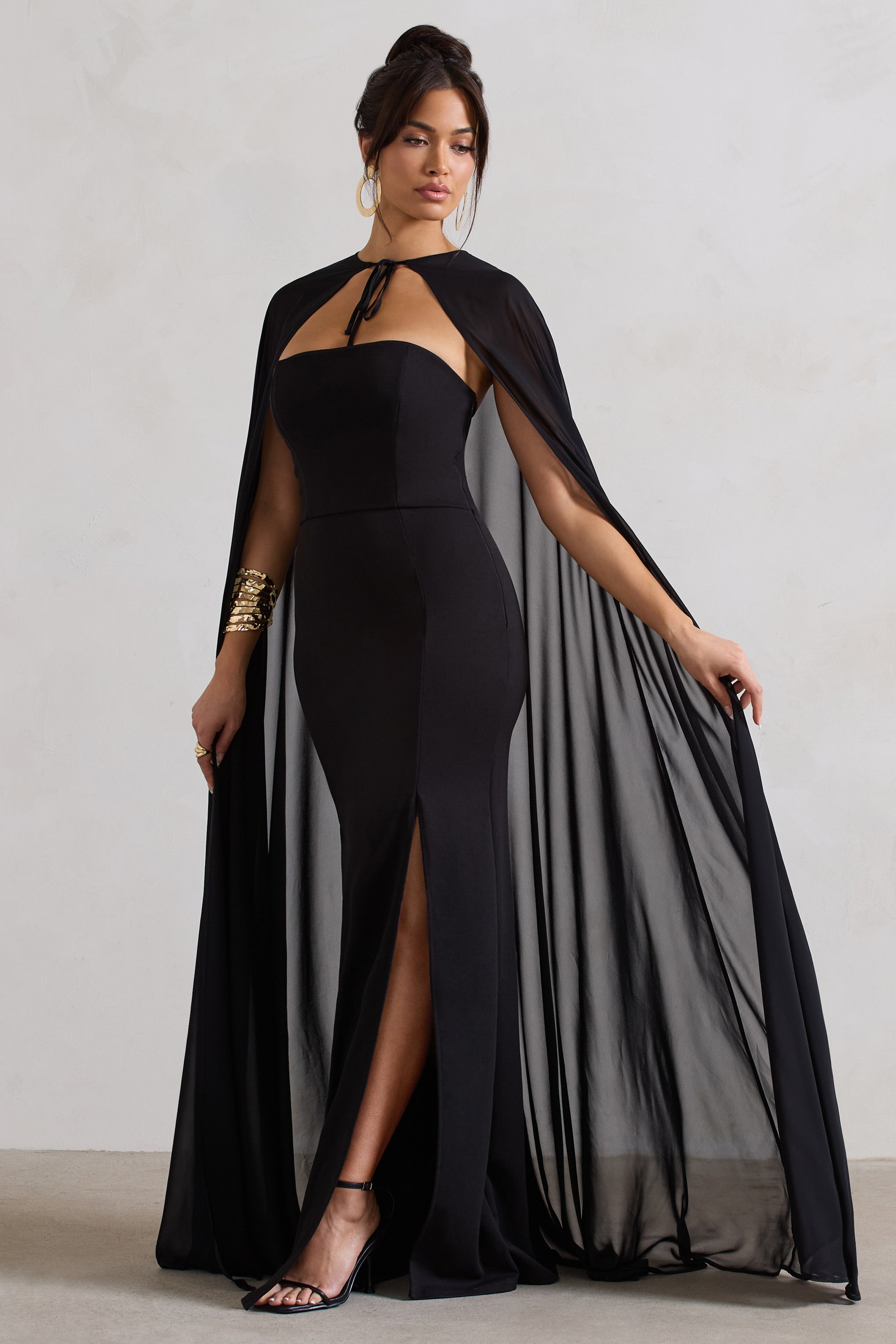 Mythical Black Chiffon Floor-Length Cape-Babyboo Dress Store. All Rights Reserved.
