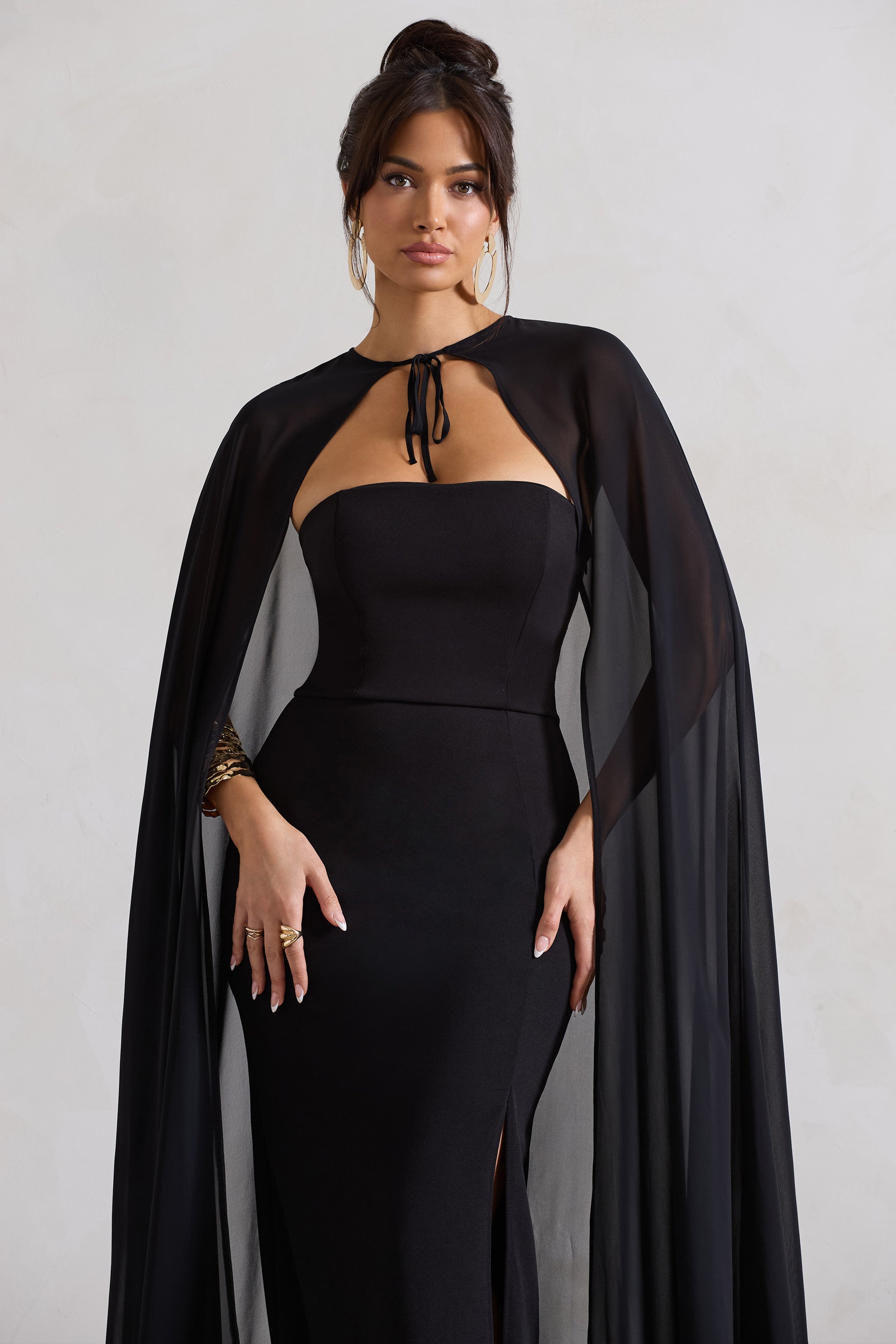 Mythical Black Chiffon Floor-Length Cape-Babyboo Dress Store. All Rights Reserved.