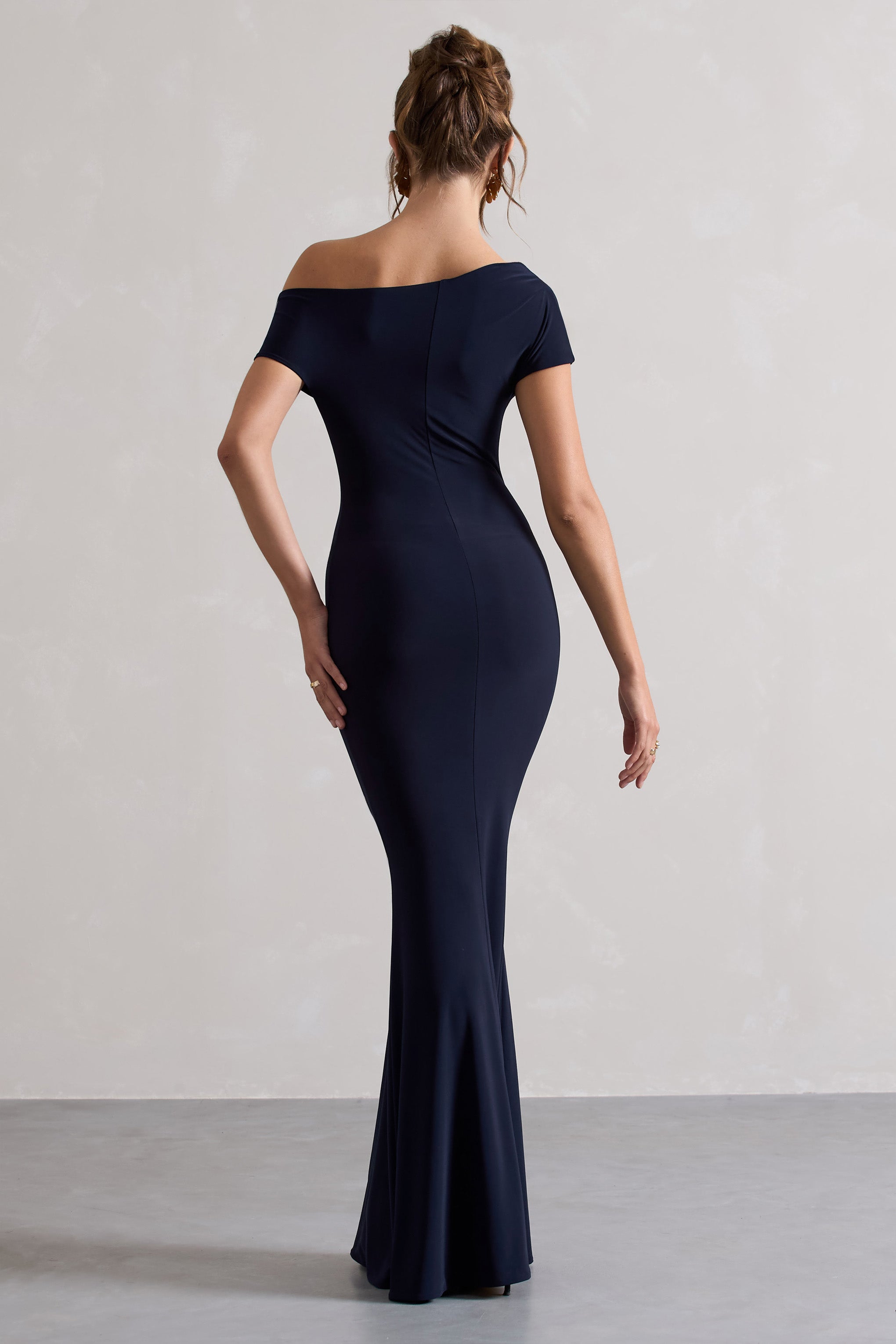 Avila Navy Asymmetric Bardot Maxi Dress
