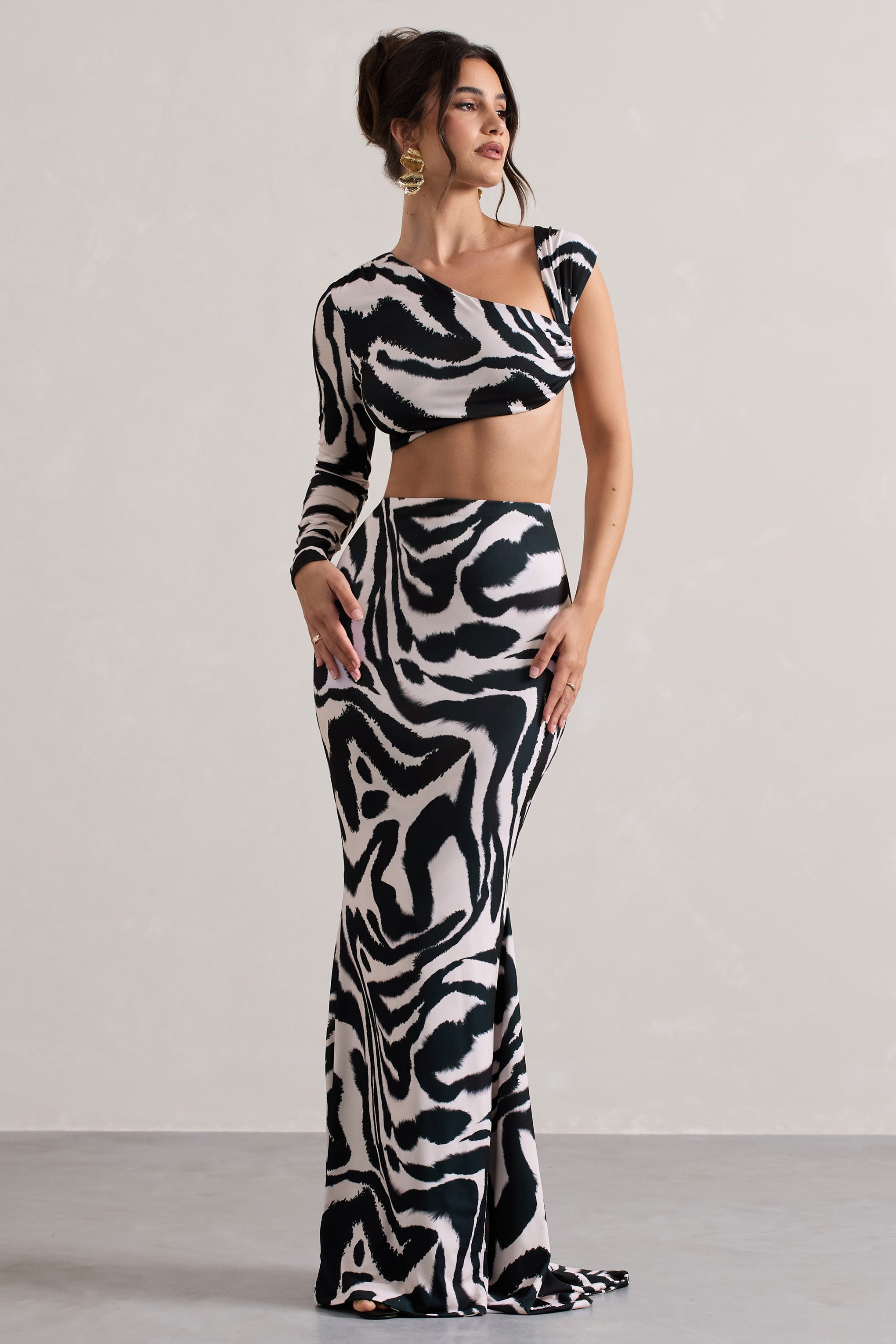 Neomie Zebra Print Fishtail Maxi Skirt-Babyboo Dress Store. All Rights Reserved.
