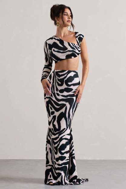Neomie Zebra Print Fishtail Maxi Skirt-Babyboo Dress Store. All Rights Reserved.