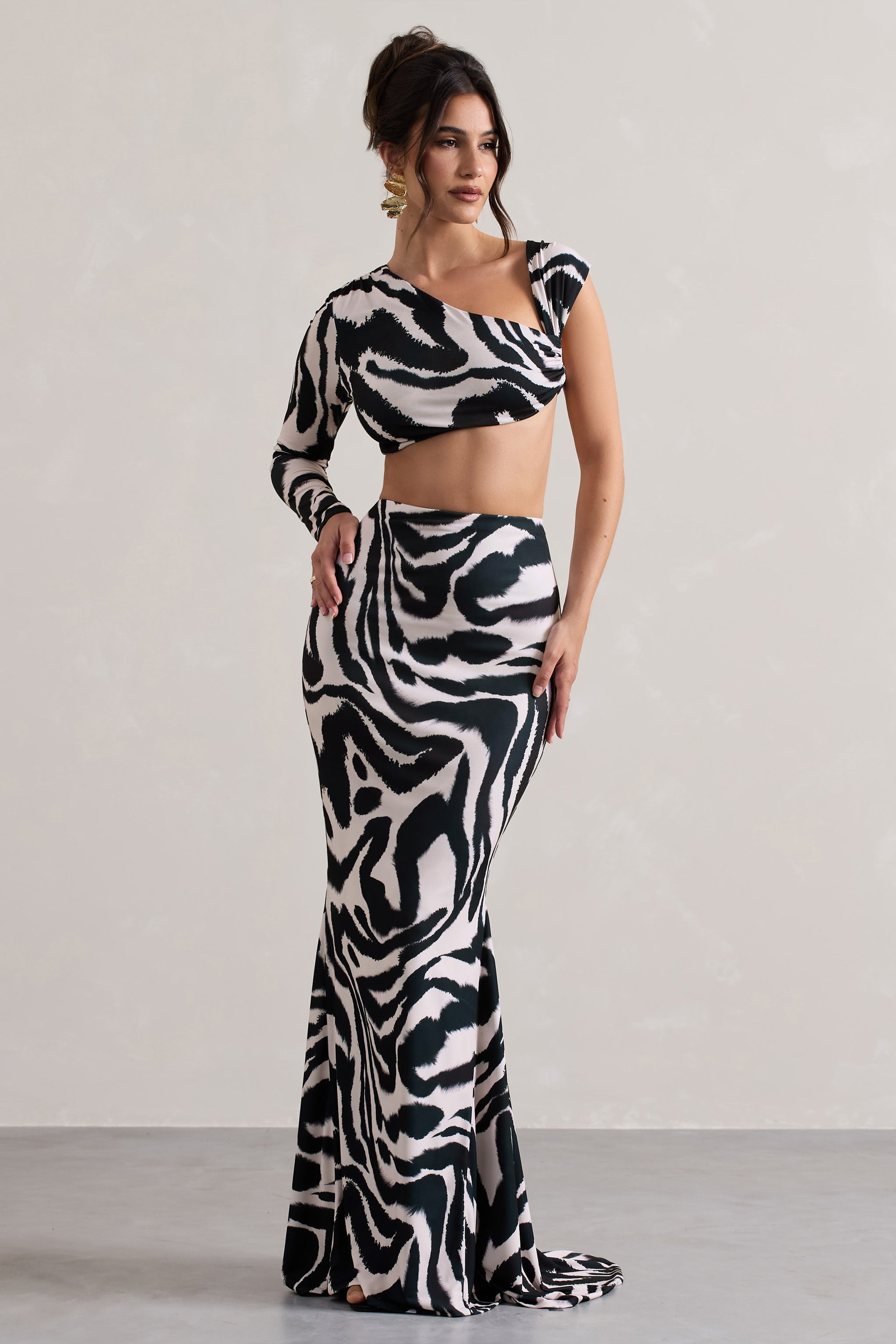 Neomie Zebra Print Fishtail Maxi Skirt-Babyboo Dress Store. All Rights Reserved.