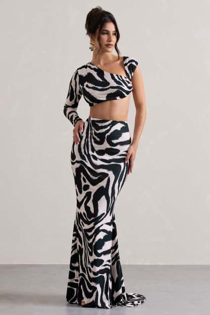 Neomie Zebra Print Fishtail Maxi Skirt-Babyboo Dress Store. All Rights Reserved.