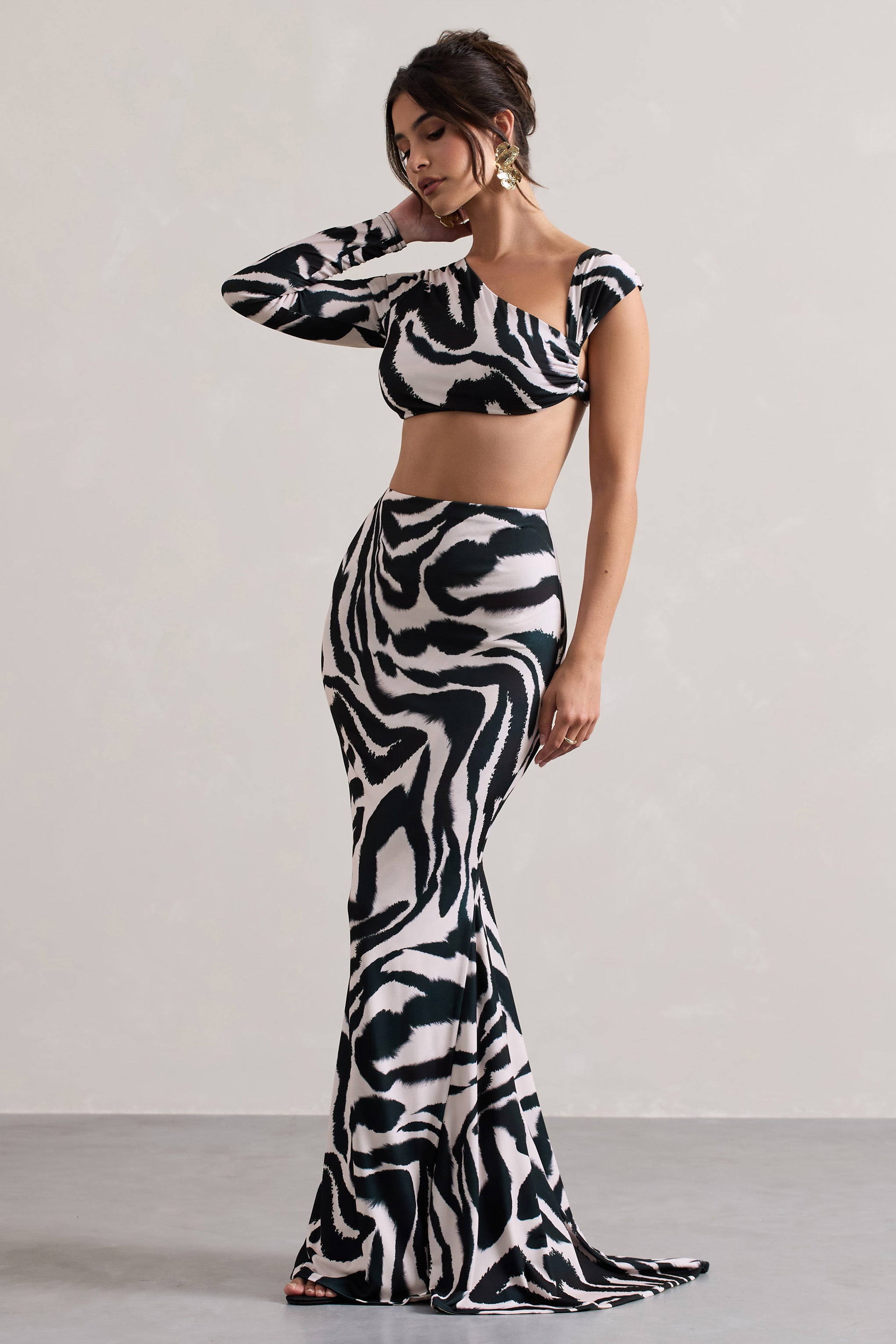 Neomie Zebra Print Fishtail Maxi Skirt-Babyboo Dress Store. All Rights Reserved.