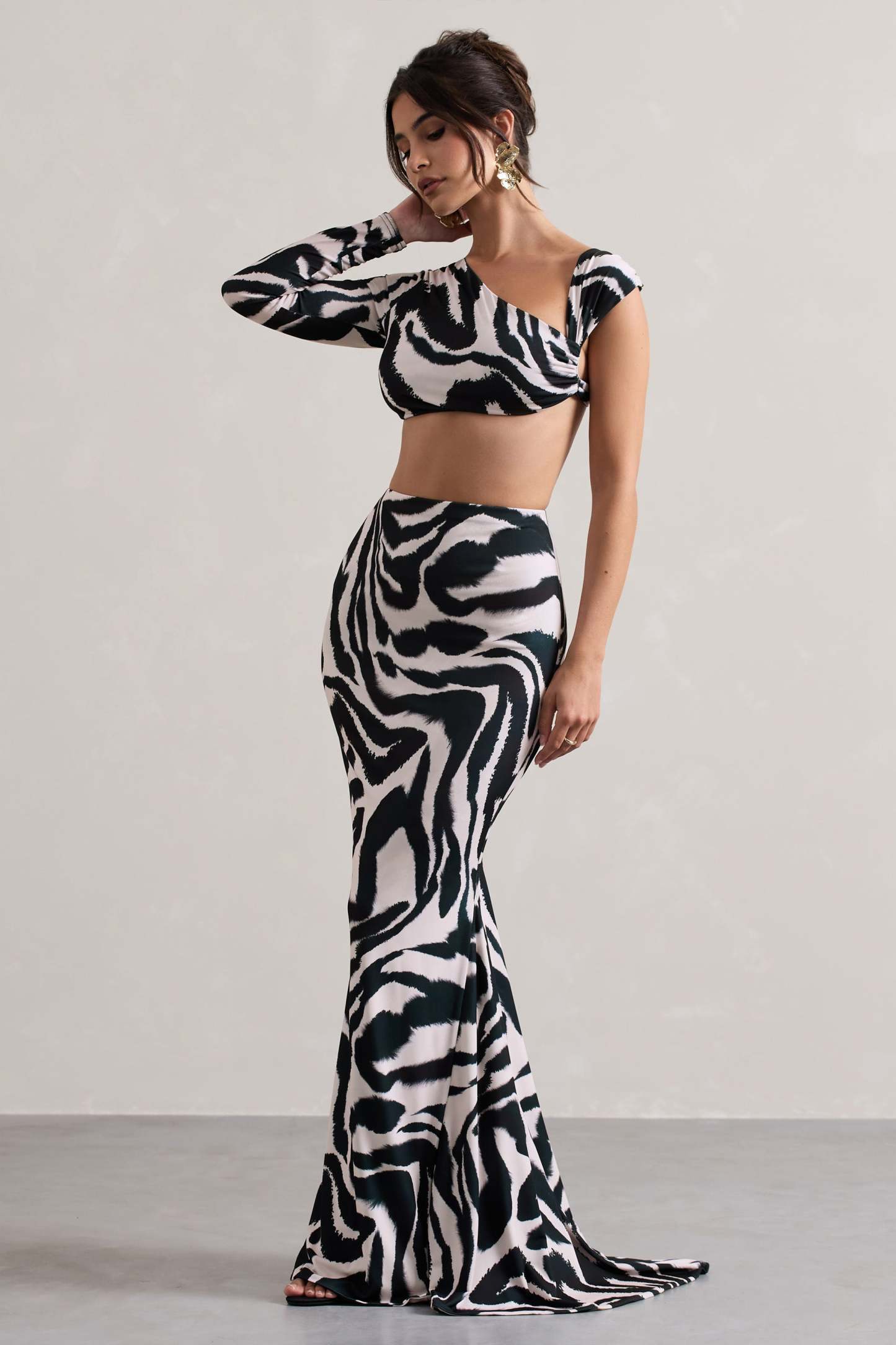Neomie Zebra Print Fishtail Maxi Skirt-Babyboo Dress Store. All Rights Reserved.