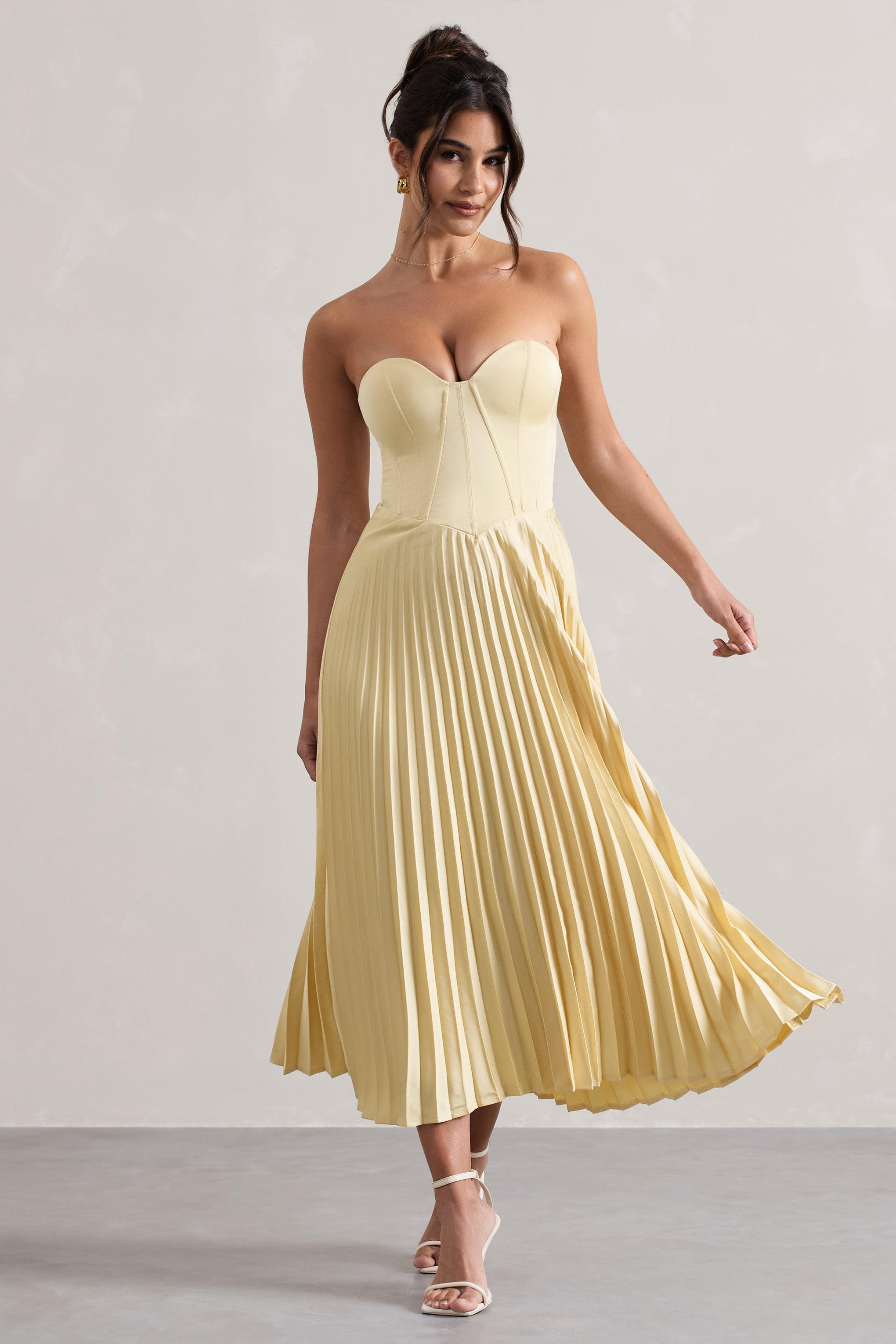 Bordeaux Lemon Satin Corset Style Midi Dress-Babyboo Dress Store. All Rights Reserved.