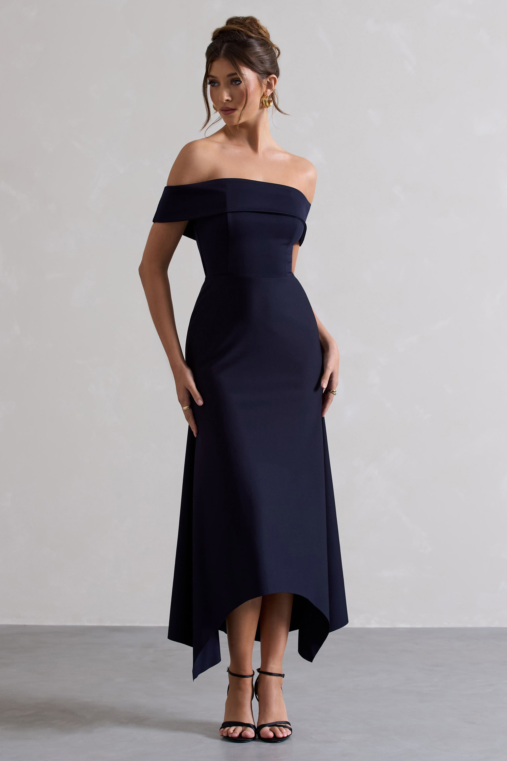 Windsor Navy Bardot Midi Dress