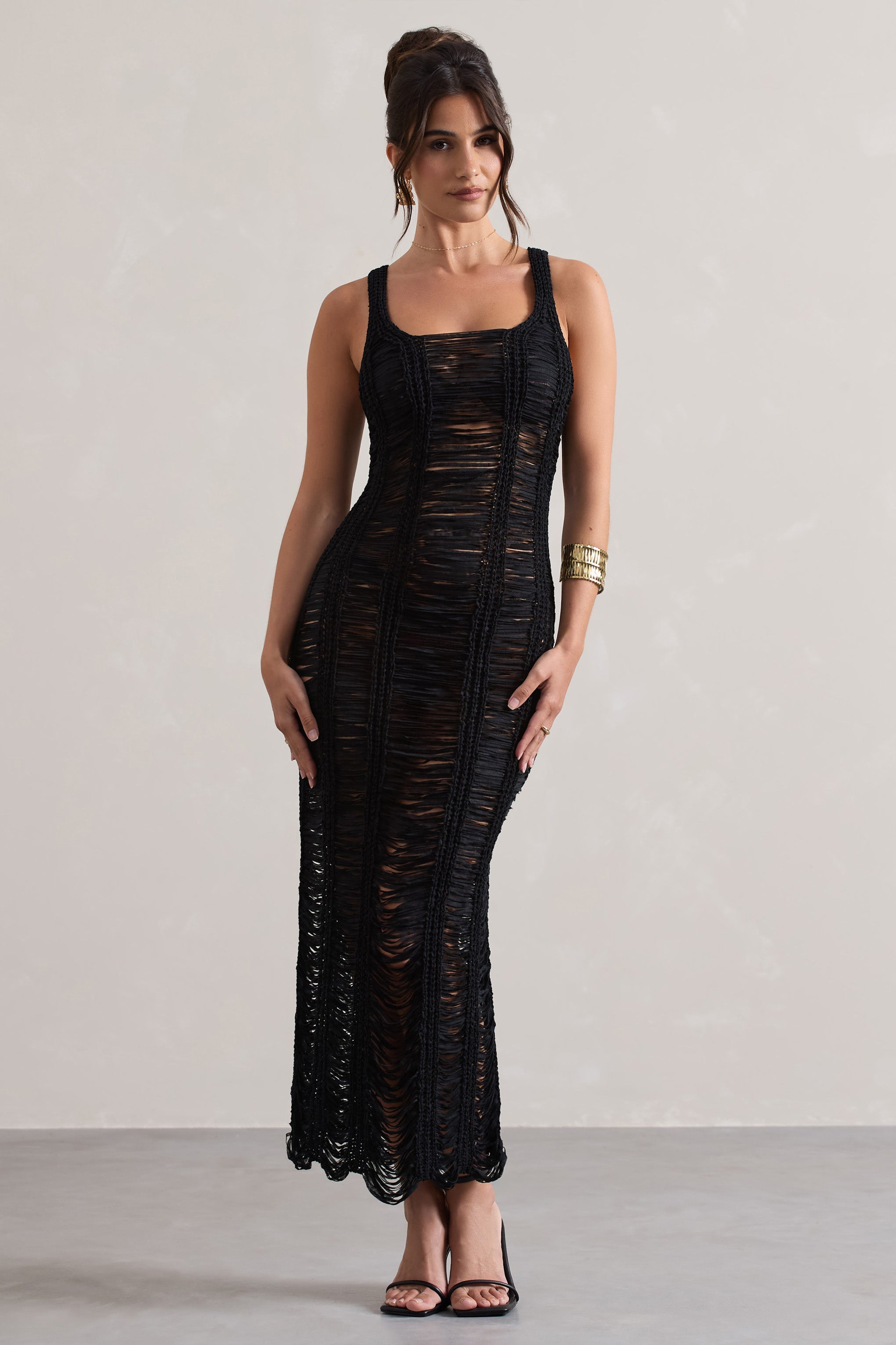 Bahama Black Crochet Square-Neck Maxi Dress
