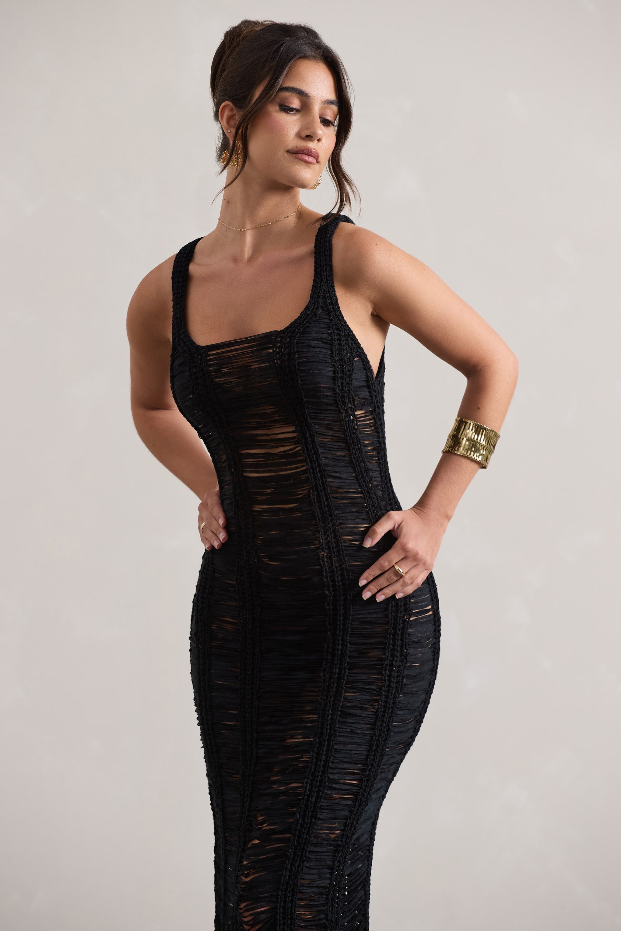 Bahama Black Crochet Square-Neck Maxi Dress