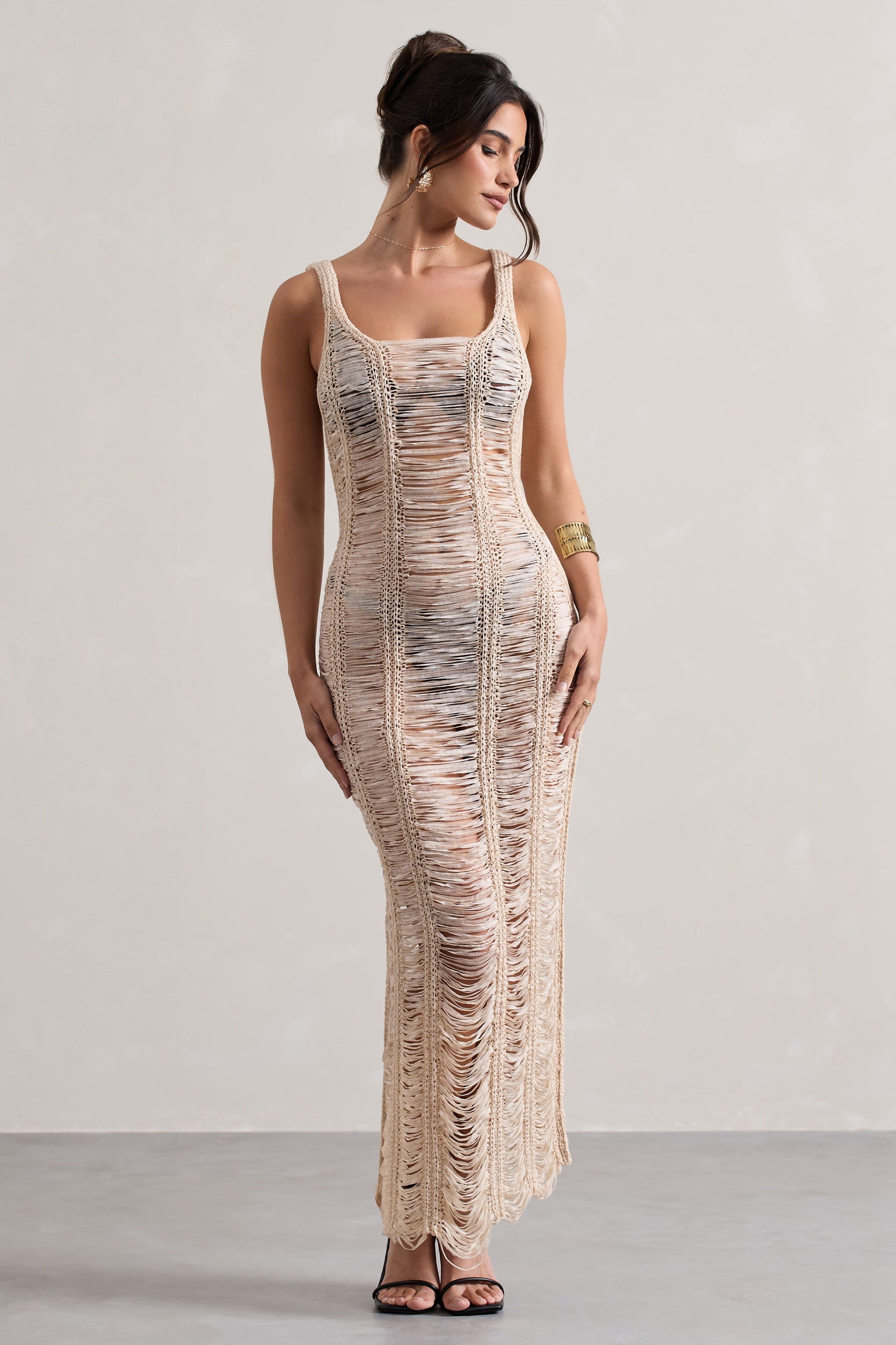 Bahama Sand Crochet Square-Neck Maxi Dress