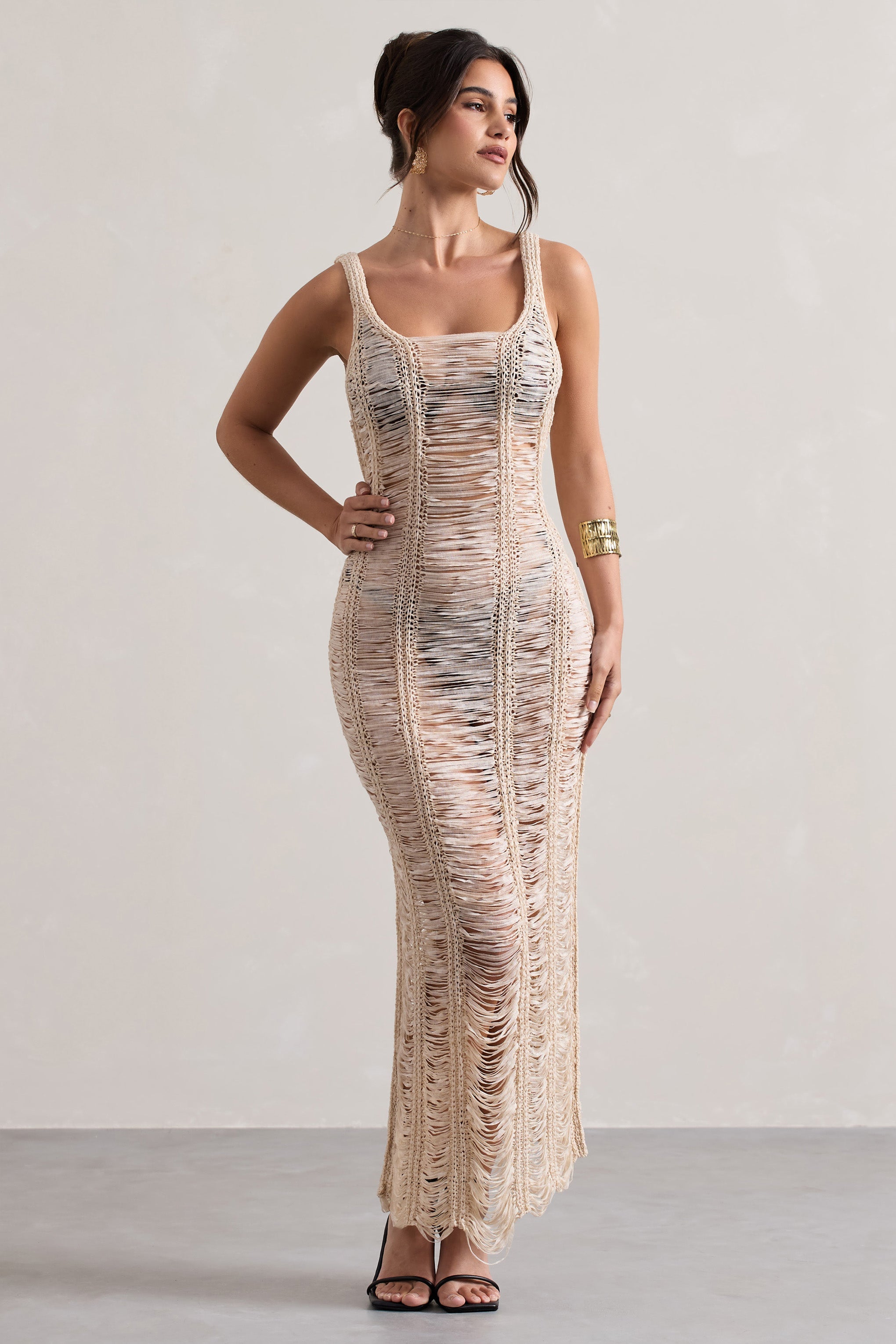 Bahama Sand Crochet Square-Neck Maxi Dress