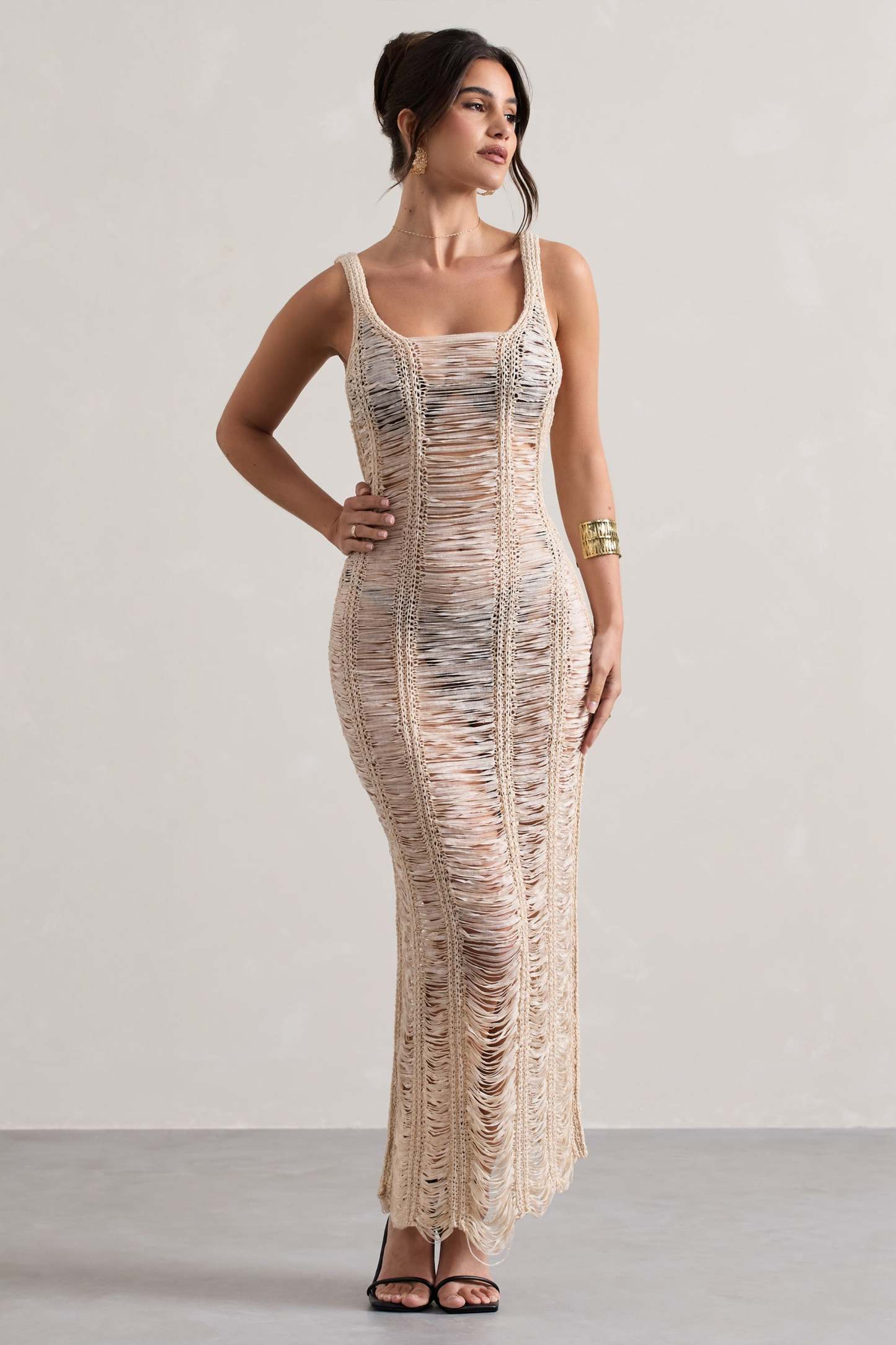 Bahama Sand Crochet Square-Neck Maxi Dress