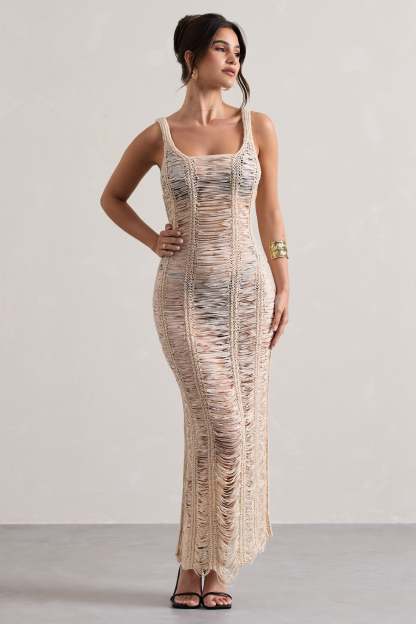 Bahama Sand Crochet Square-Neck Maxi Dress