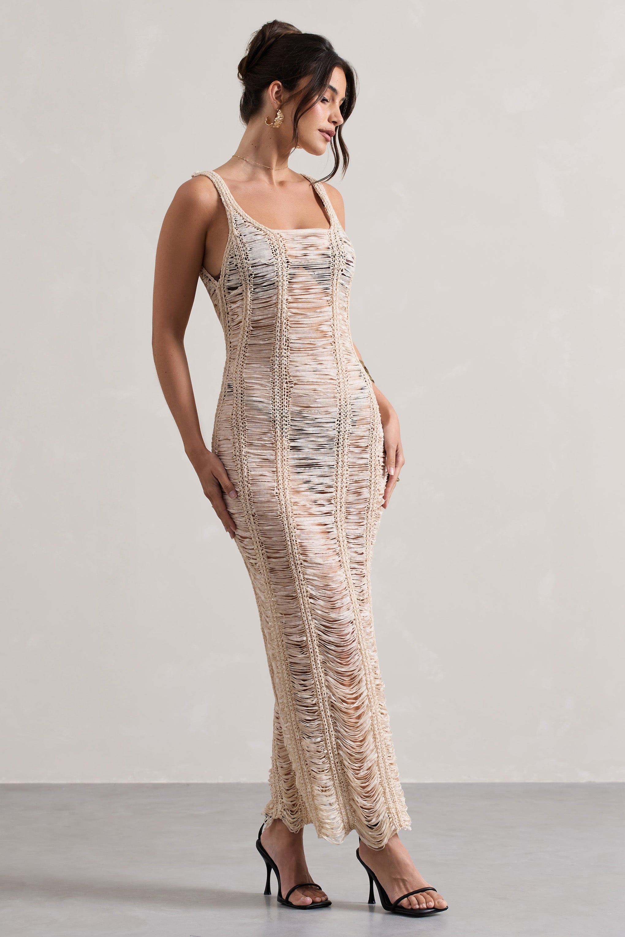 Bahama Sand Crochet Square-Neck Maxi Dress