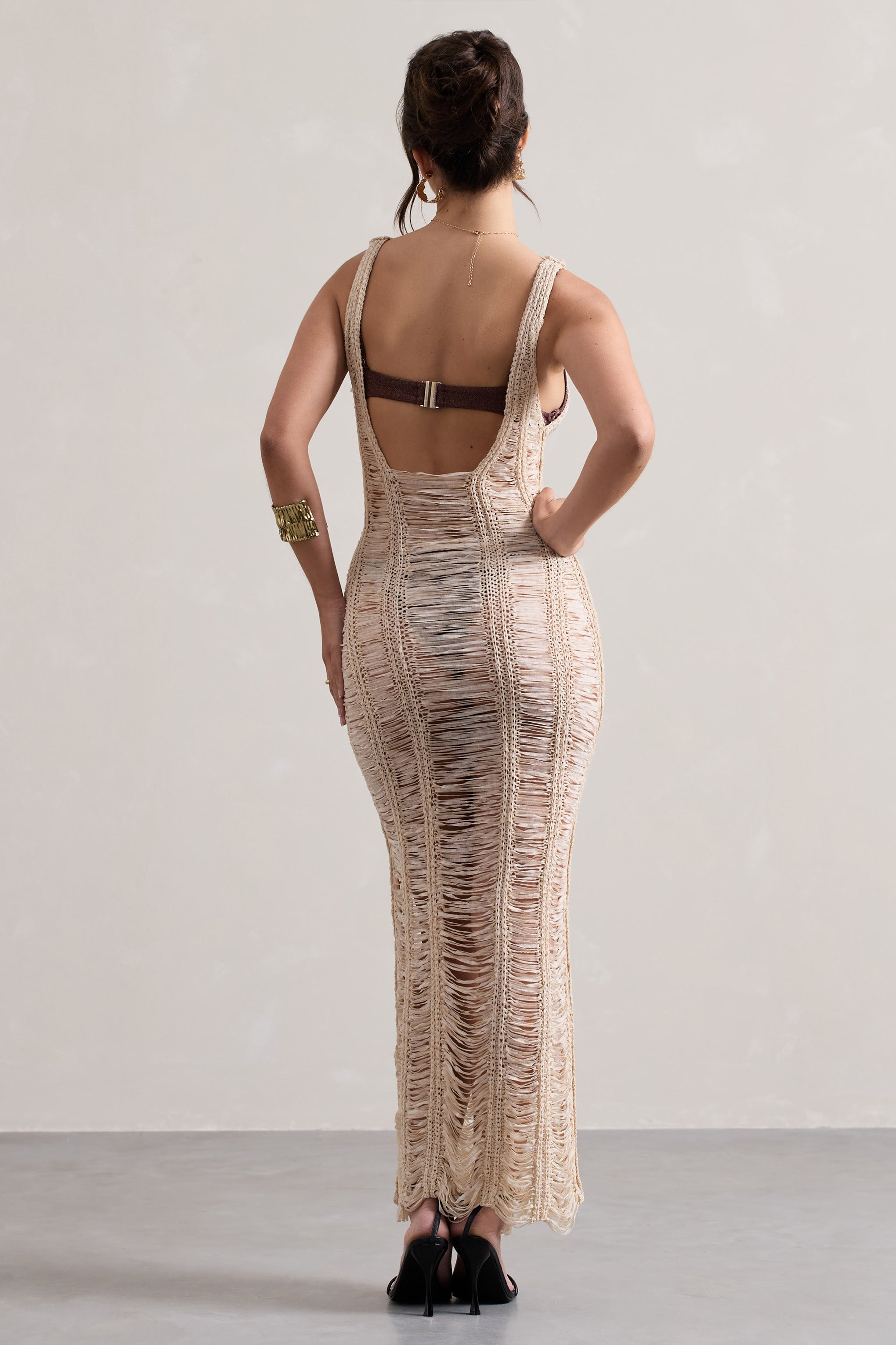 Bahama Sand Crochet Square-Neck Maxi Dress