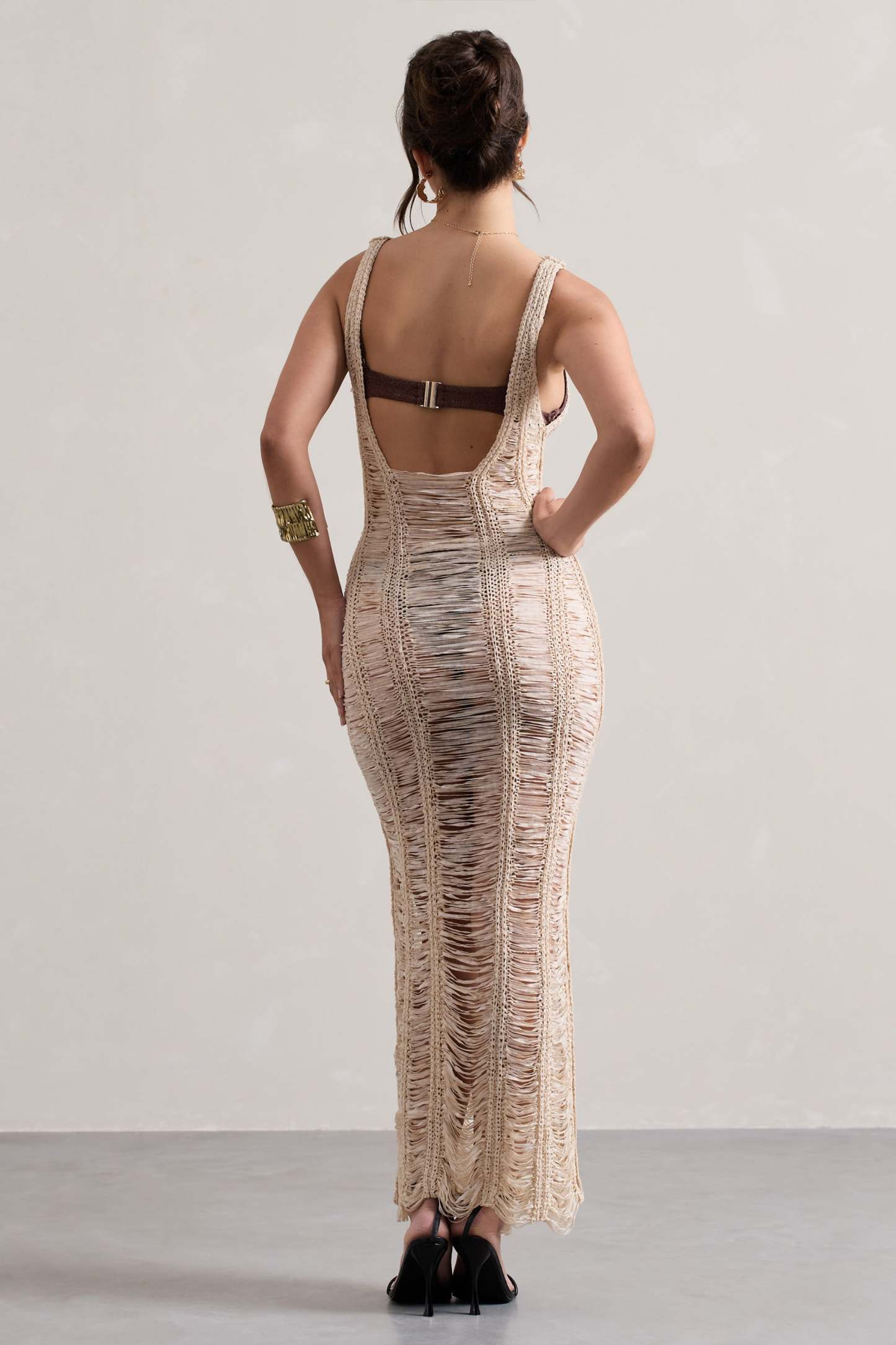 Bahama Sand Crochet Square-Neck Maxi Dress