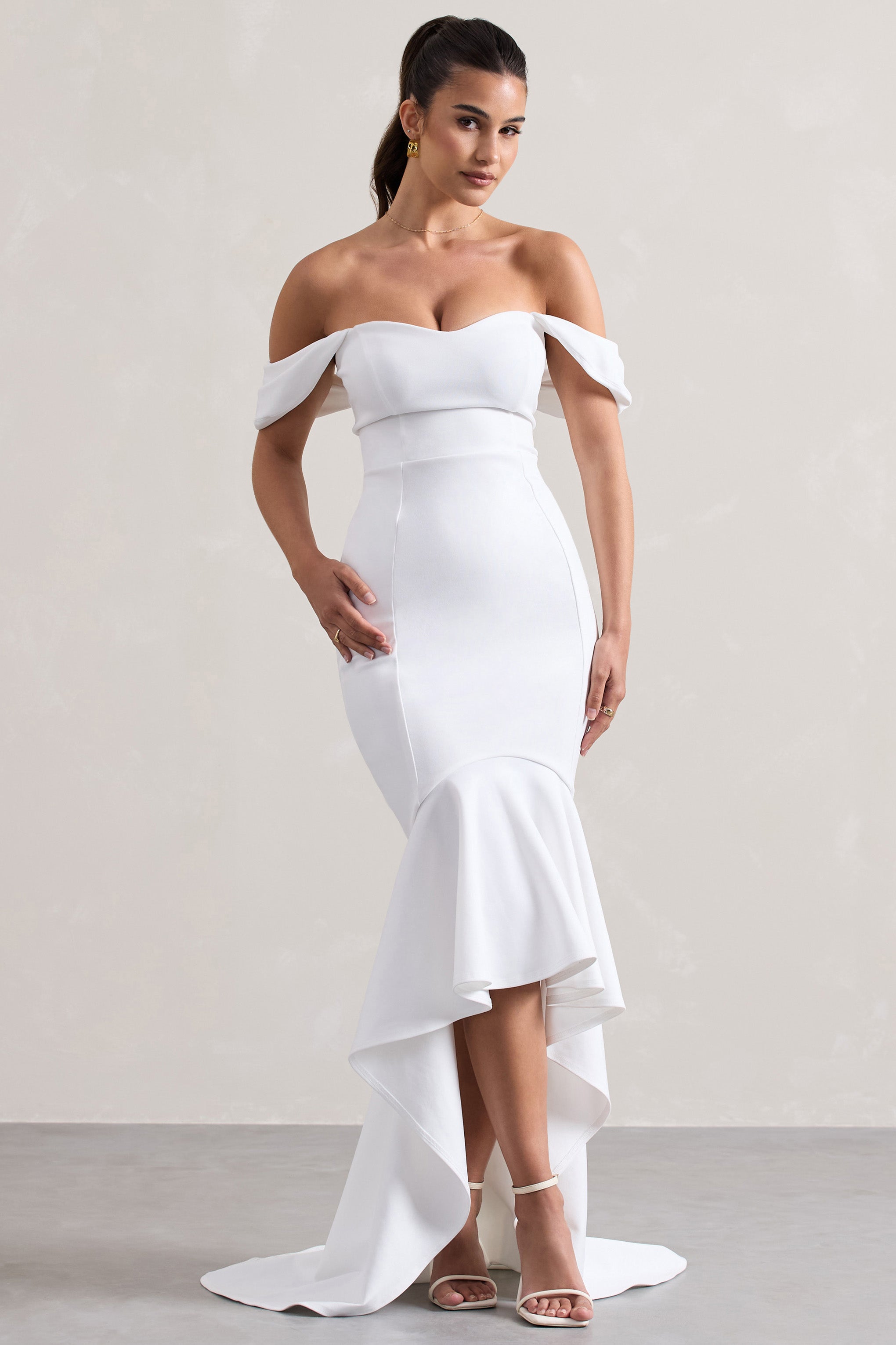 Cotillion White Sweetheart High-Low Maxi Dress With Ruffle Hem-Babyboo Dress Store. All Rights Reserved.