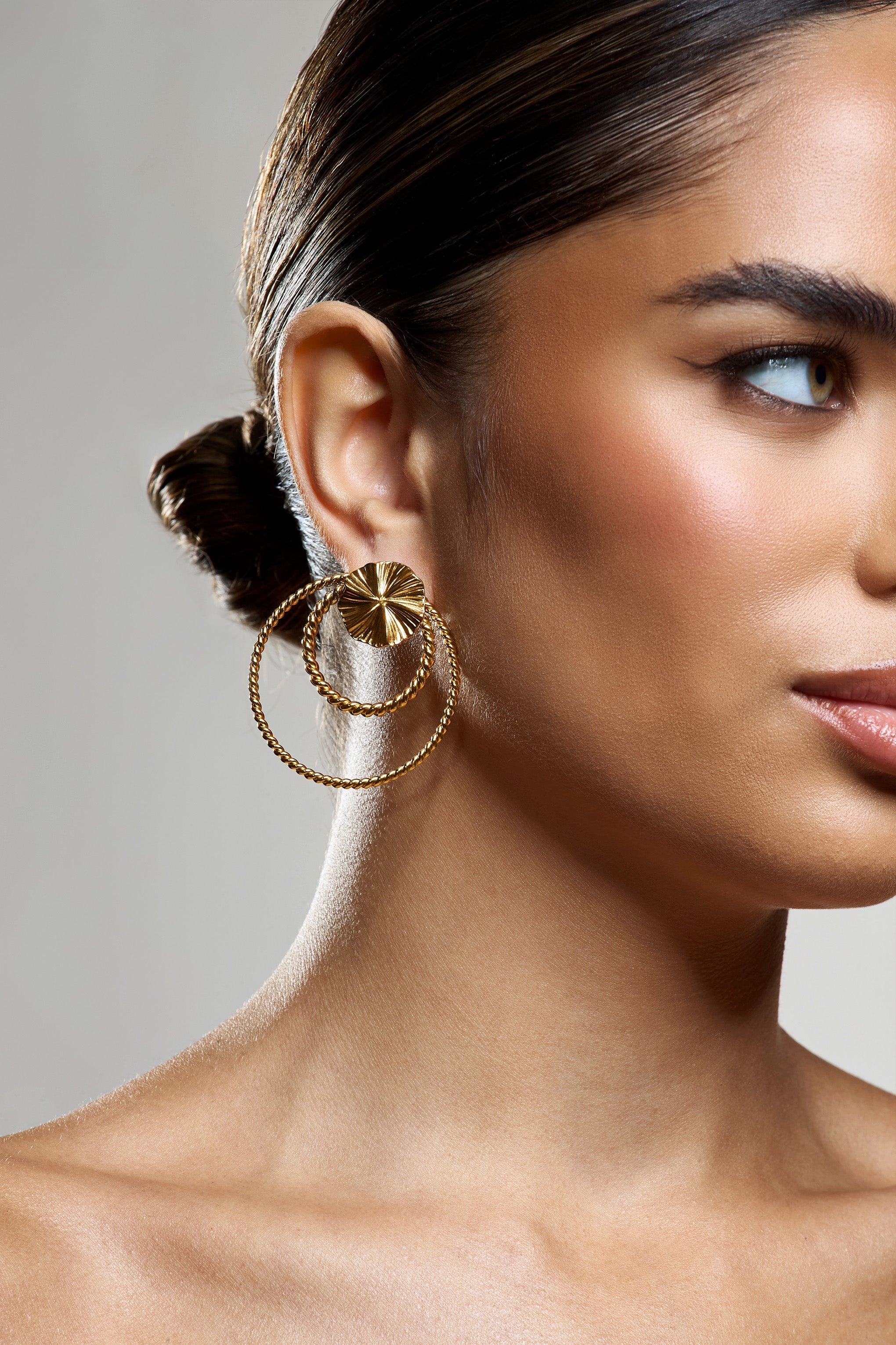 Misty Gold Layered Twist Earrings-Babyboo Dress Store. All Rights Reserved.