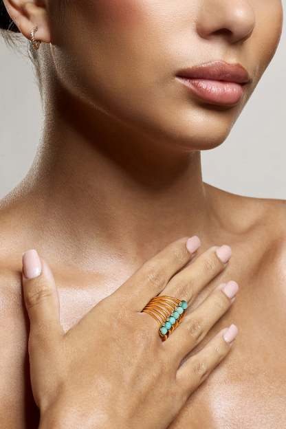 Cerys Turquoise Stacked Statement Ring-Babyboo Dress Store. All Rights Reserved.