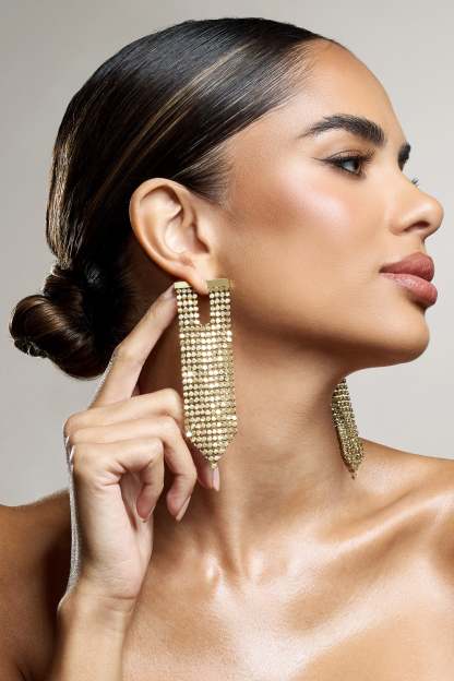 Navette Gold Chainmail Earrings-Babyboo Dress Store. All Rights Reserved.
