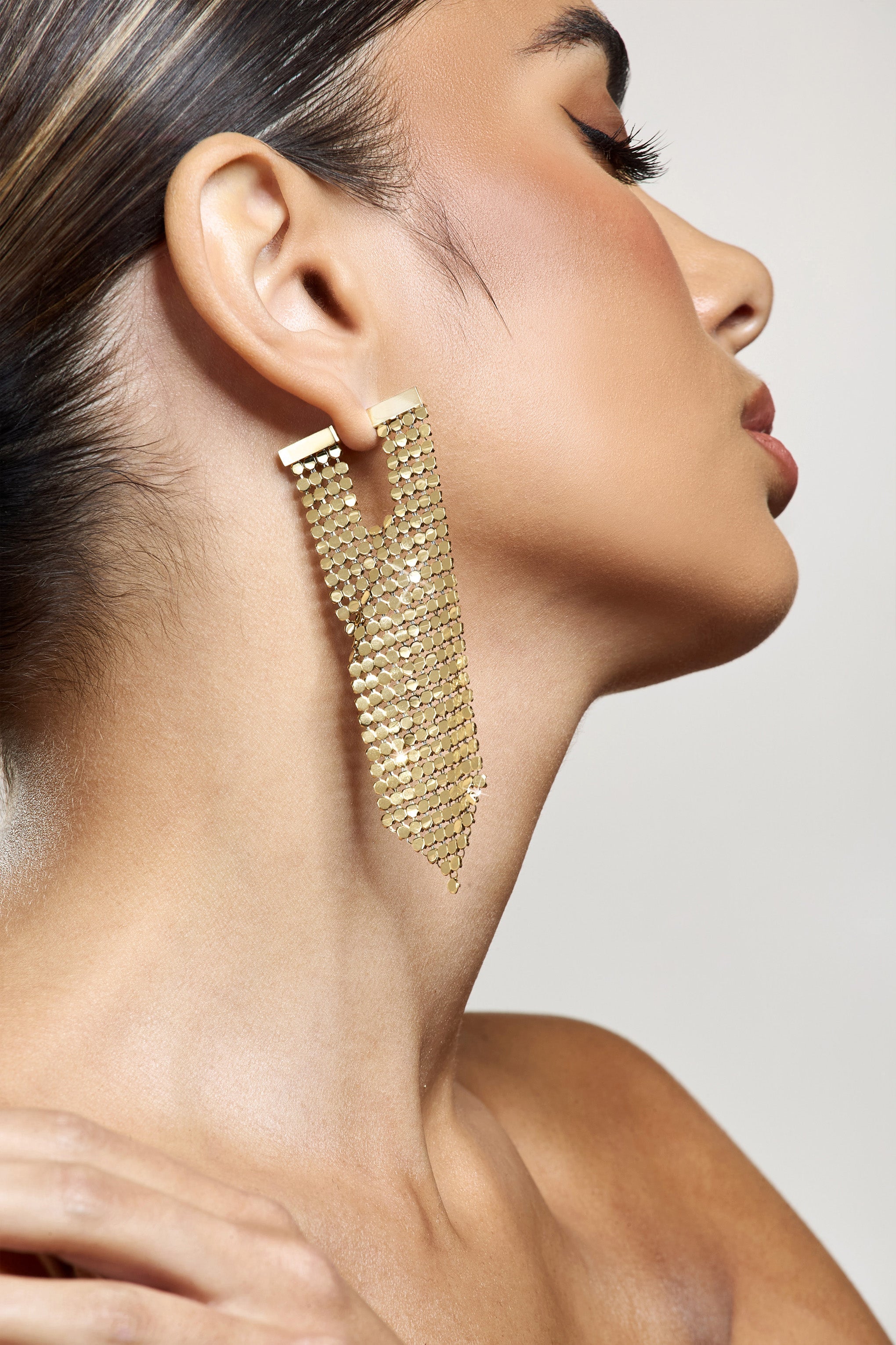 Navette Gold Chainmail Earrings-Babyboo Dress Store. All Rights Reserved.