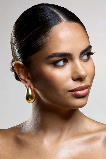Normani Rose Gold Textured TearDrop Earrings-Babyboo Dress Store. All Rights Reserved.