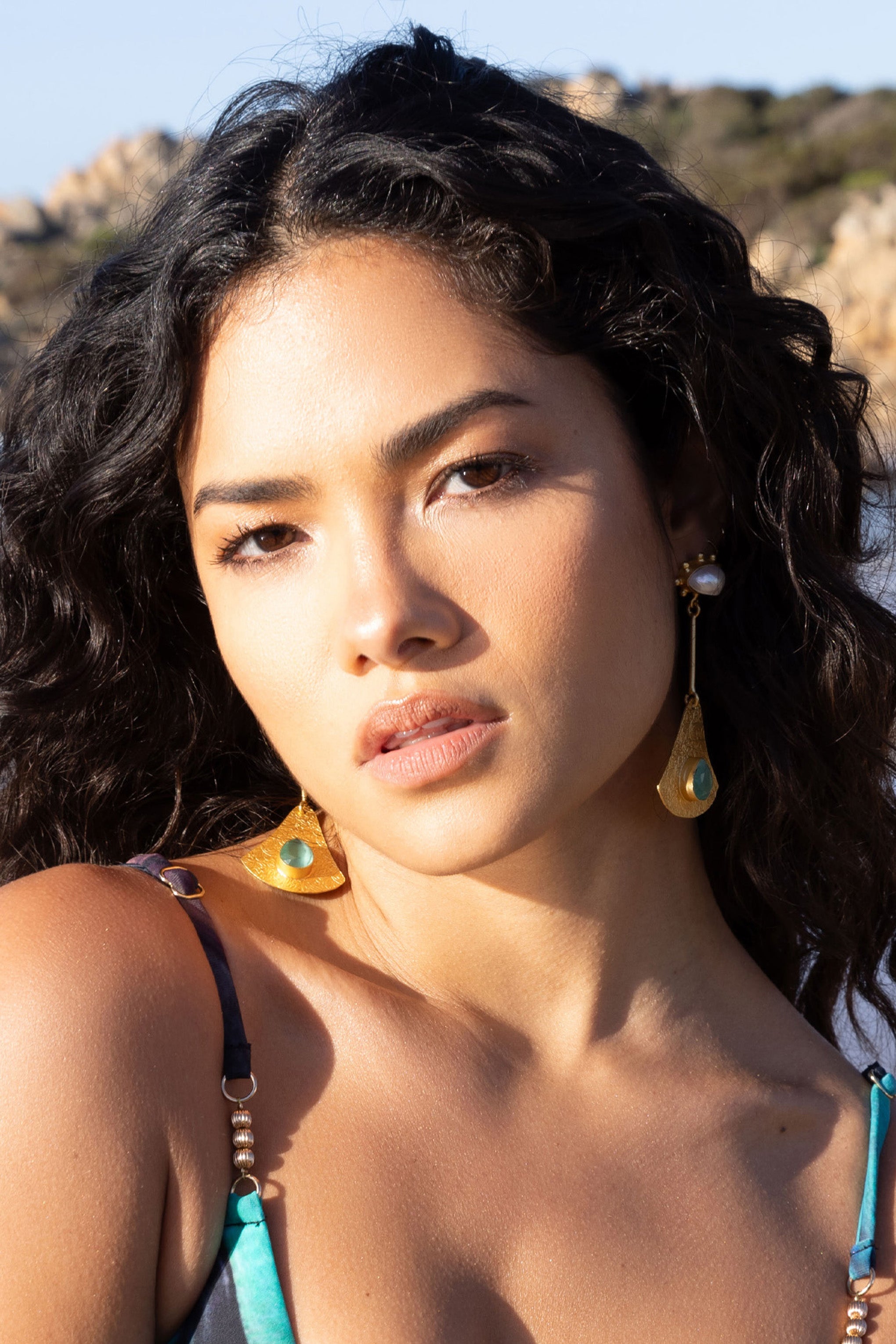 Pacific Gold Drop Earrings With Green Pendant-Babyboo Dress Store. All Rights Reserved.