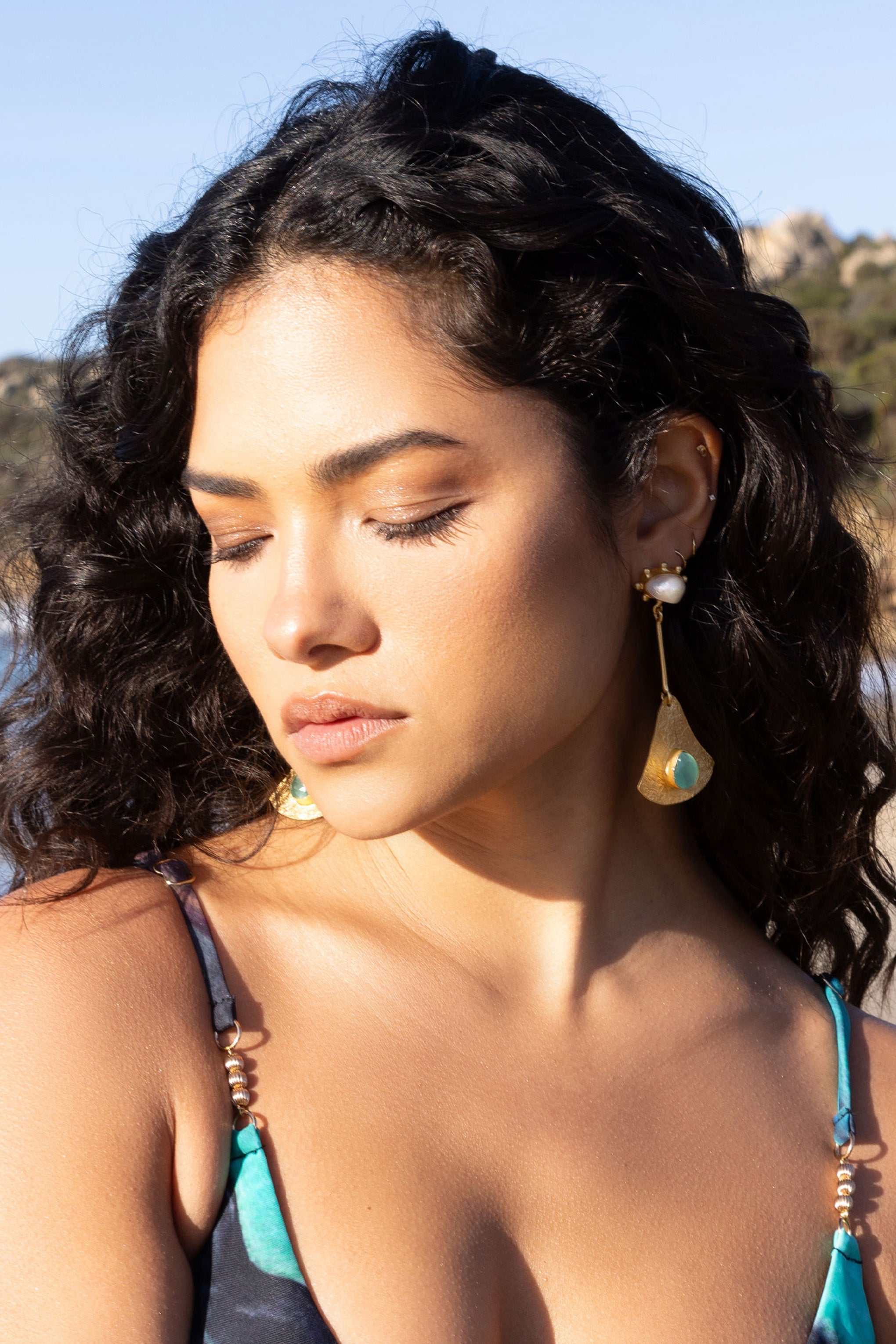 Pacific Gold Drop Earrings With Green Pendant-Babyboo Dress Store. All Rights Reserved.